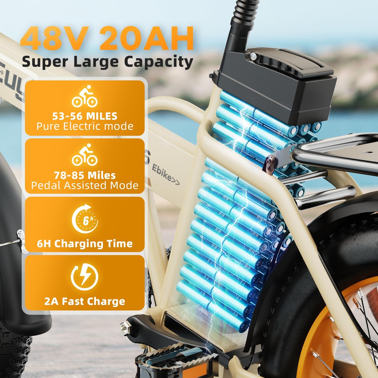 bluebiko 1000W Folding Electric Bike, 48V 20AH Large Removable Battery E Bike, 80 Miles Max Range, 20' Fat Tire Electric Bike for Adults, Adult Electric Bicycles for Commute Beach Snow