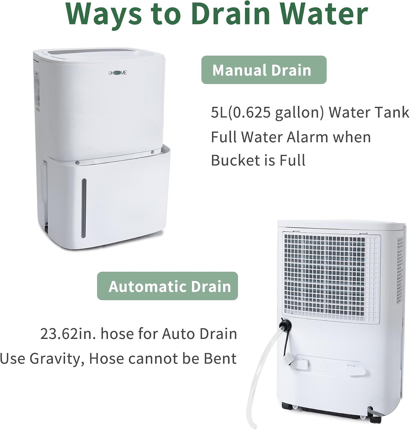 Uhome 120 Pints Dehumidifier with Drain Hose - 6000 Sq. Ft Quiet Dehumidifier for Home, Basements, Storages and Large Rooms with 5L Water Tank