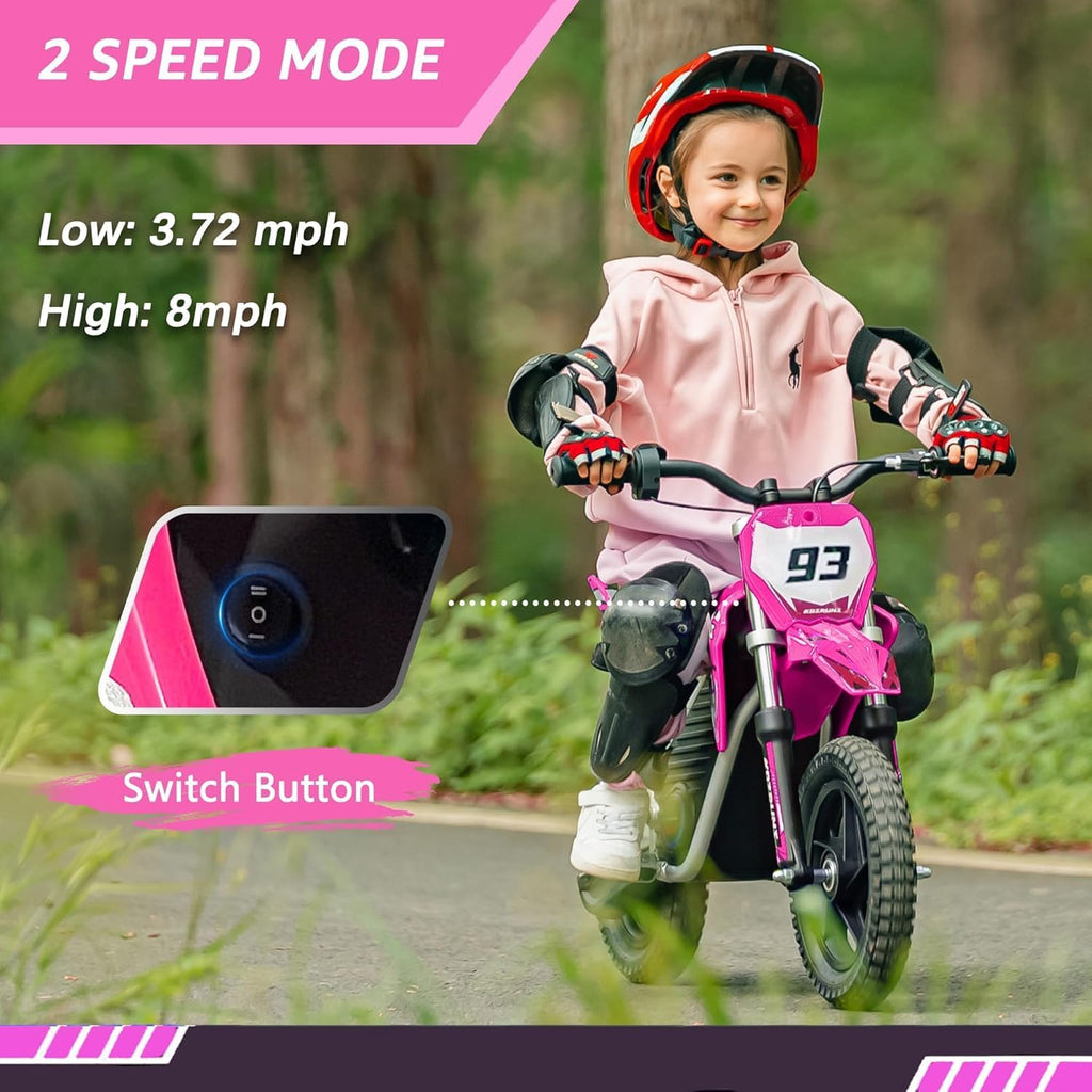 OLALA Electric Dirt Bike for Kids 3-5, 12' Electric Motorcycle with 200W Motor, 2-Speed Safety Mode, Beginner Dirt Bike with Disc Brake, Outdoor Ride On Toy Gift, Pink