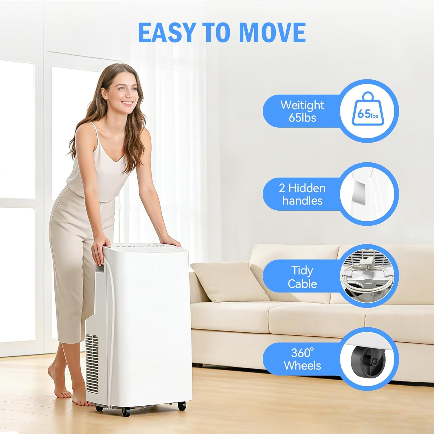 14000 BTU Portable Air Conditioners, Wi-Fi Smart Portable AC Unit, Cools Up to 700 Sq.Ft, 3-in-1 Cool/Dehumidify/Fan with Remote Control, 360° Wheels for Bedroom/Large Room