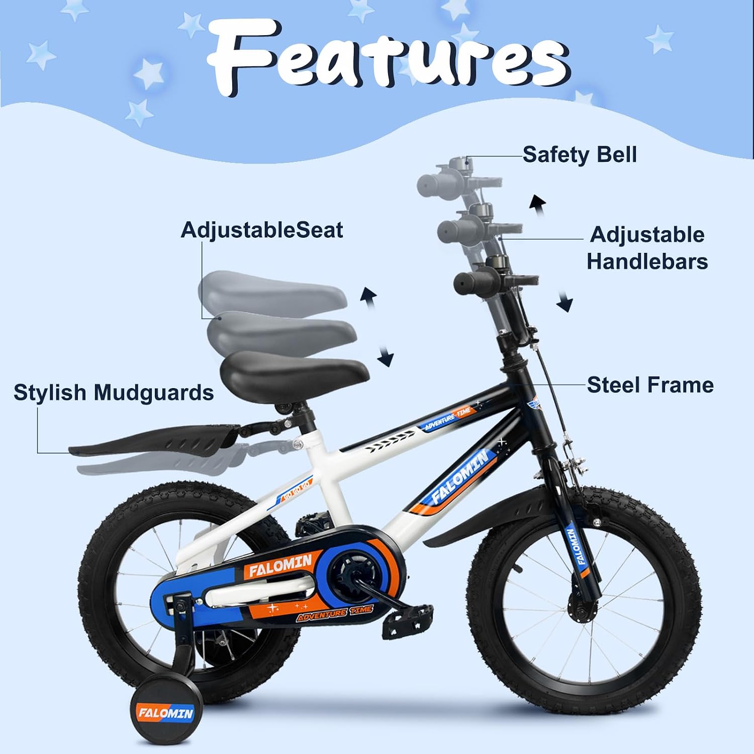 12/14/16 Inch Children's Bike for Toddlers Kids Ages 3-8, Safe Non-Slip Tires, Removable Training Wheels, Coaster Brake, Easy Assembly, Perfect for Boys and Girls, Blue and White