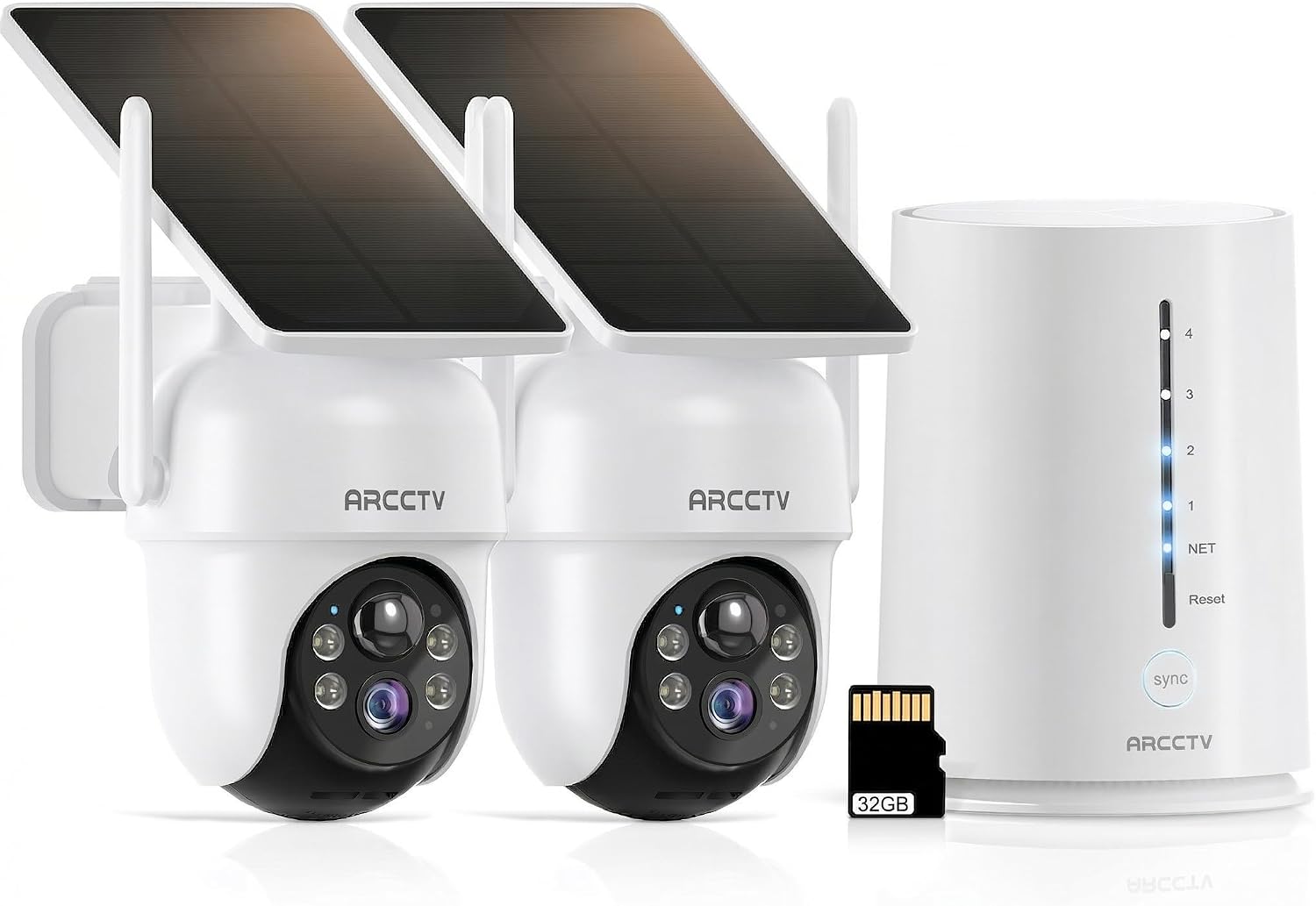 ARCCTV Solar Security Cameras Wireless Outdoor, No Monthly Fee, 2-Camera 2K Home Security Camera System with Base Station, Local Storage, PIR Motion Alerts, Color Night Vision