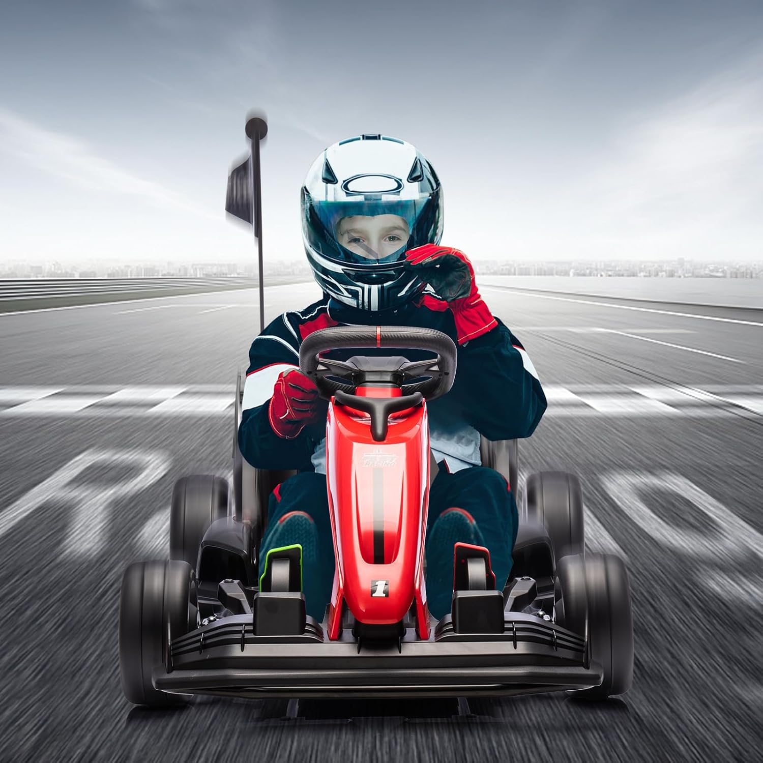 GarveeLife 24V Electric Drift Kart for Kids, Ride Car with Adjustable Seat & 8.5MPH Speed, EVA Silent Wheels, Parent-Safety Certified Ride-On Toy