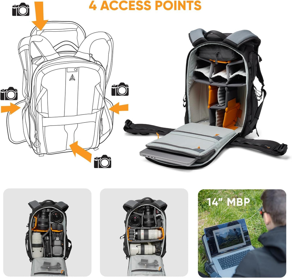 Lowepro ProTactic BP 350 AW III Camera Backpack, 4-point Access, Professional Camera Bag, DSLR/Drones/Mirrorless, Up to 14' Laptop, Rain Cover, for Photographer,Videographer, Volume 17L