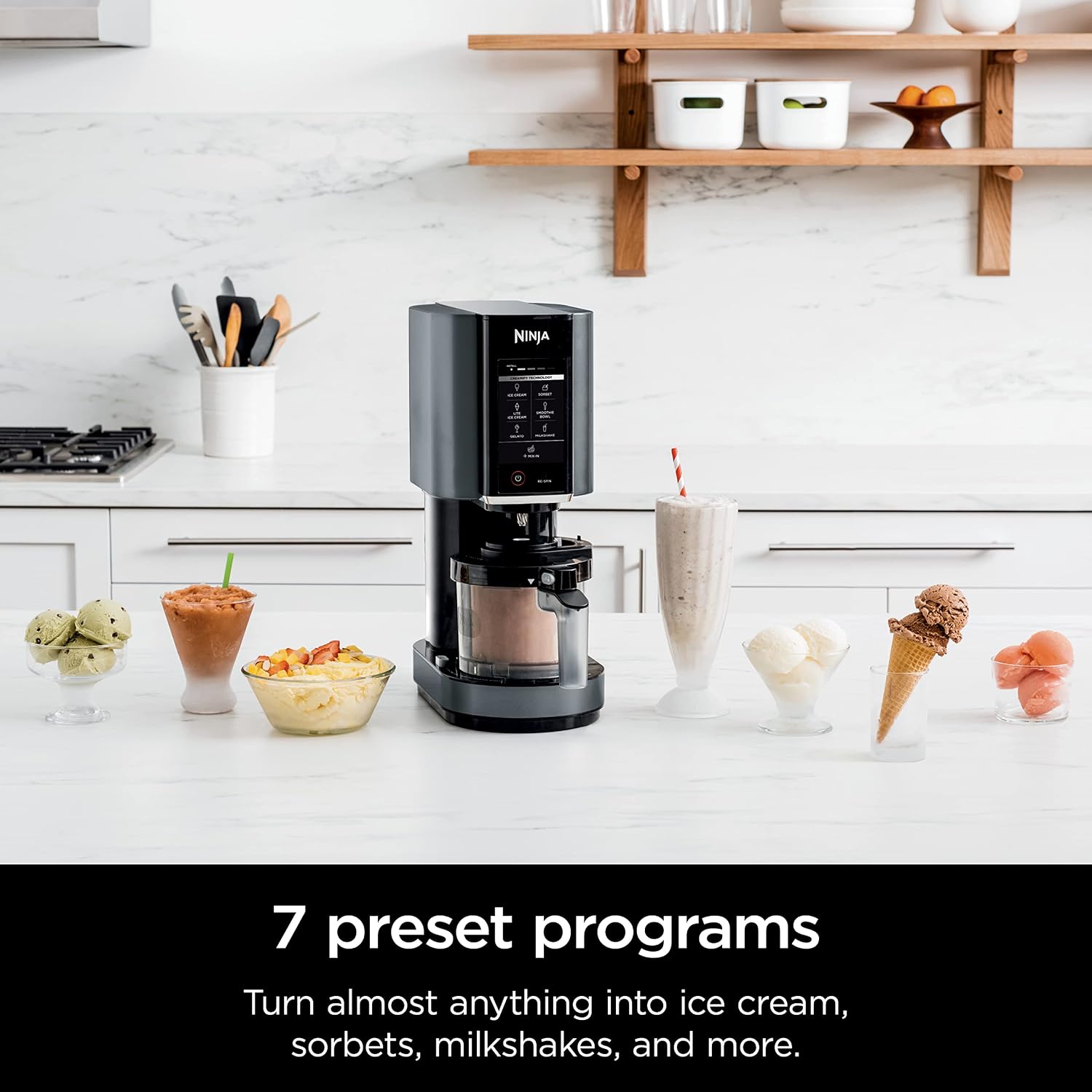 Ninja CREAMi Ice Cream Maker | 7-in-1 - IceCream, Gelato, Sorbet, Milkshakes, Mix-ins, Smoothie Bowls & More | Includes (1) Dishwasher Safe 16 oz. Pint with storage lid | Black | NC299AMZ