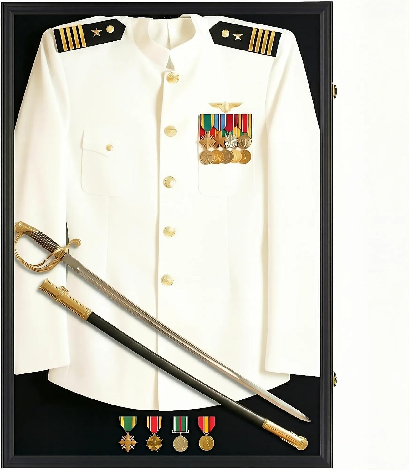 Large Jersey Display Case Frame Deep Shadow Box with Room for XL Baseball Football or Hockey Military Uniform Baseball Bat or Military Saber - Collector's 98% UV Protection Acrylic Door Black Finish