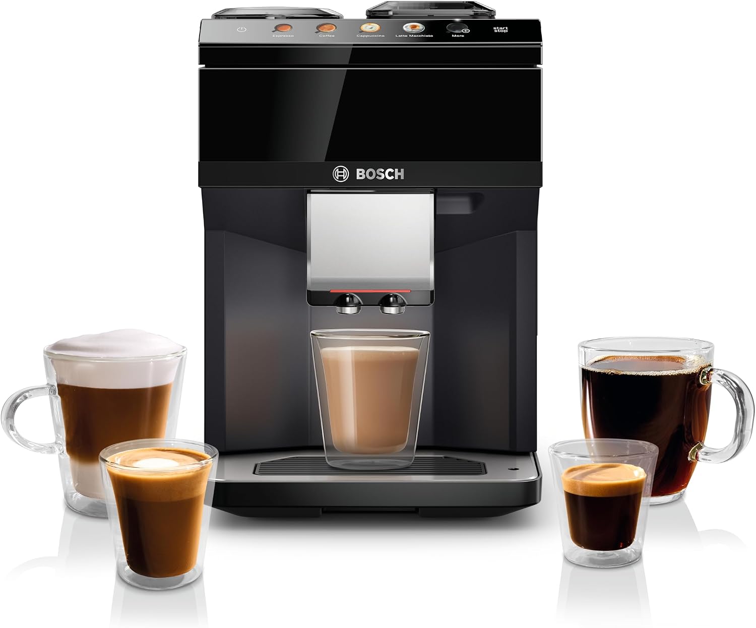 Bosch Fully Automatic Coffee and Espresso Machine - 9 Drinks, Barista Quality, Double Cup Super Coffee Maker - Programmable Machine, Large Bean Capacity - Easy Clean, Maintenance - Black - TPU40109