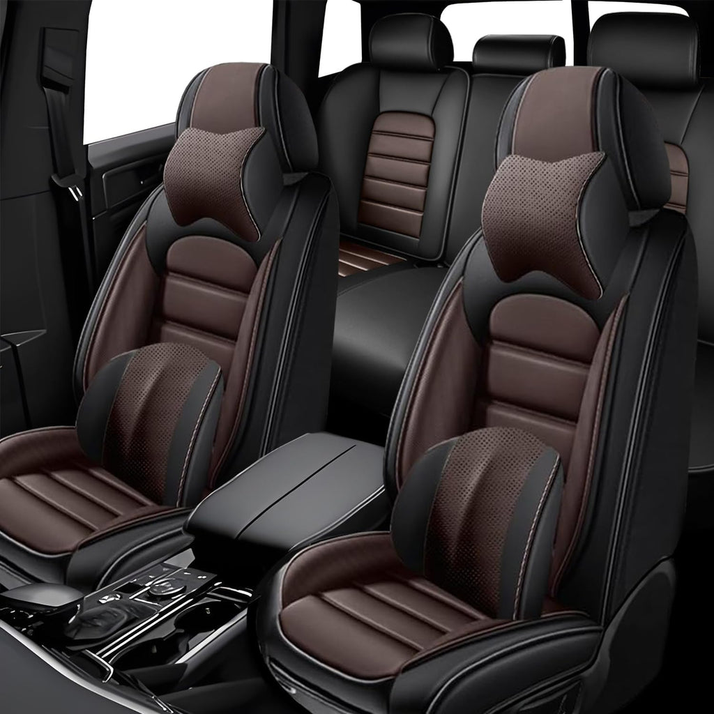 5PCS Leather Pickup Trucks Seat Covers for 2007-2025 2026 Chevy Silverado 2500 HD,Non-Slip Vehicle Car Seat Covers,Airbag Compatible Car Seat Cushion Protectors(Luxury,Black+Coffee)