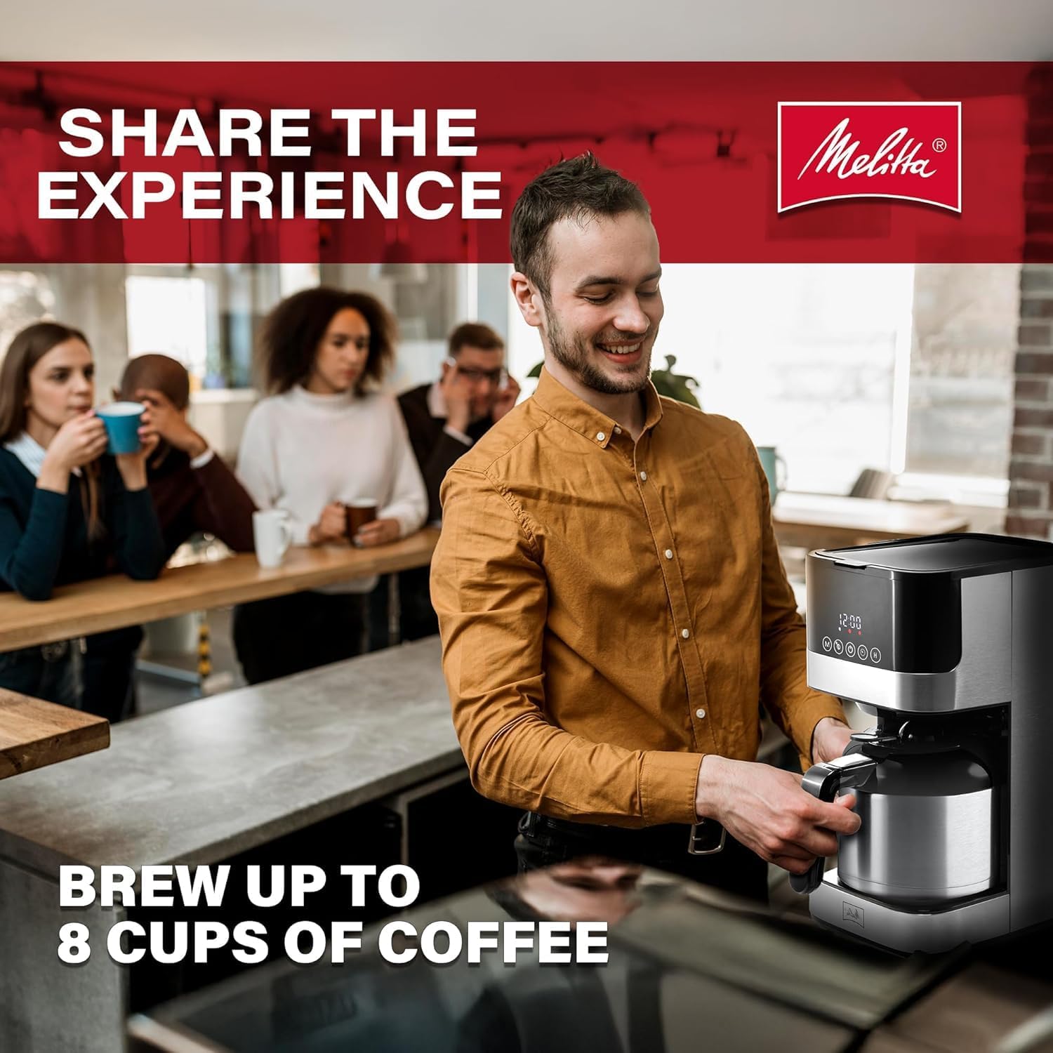 Melitta Aroma Tocco Thermal Drip Coffee Maker, 8-Cup, Programmable with Automatic Shut-Off, Pause & Serve, Stainless Steel Carafe with 5-Pack Coffee Filters