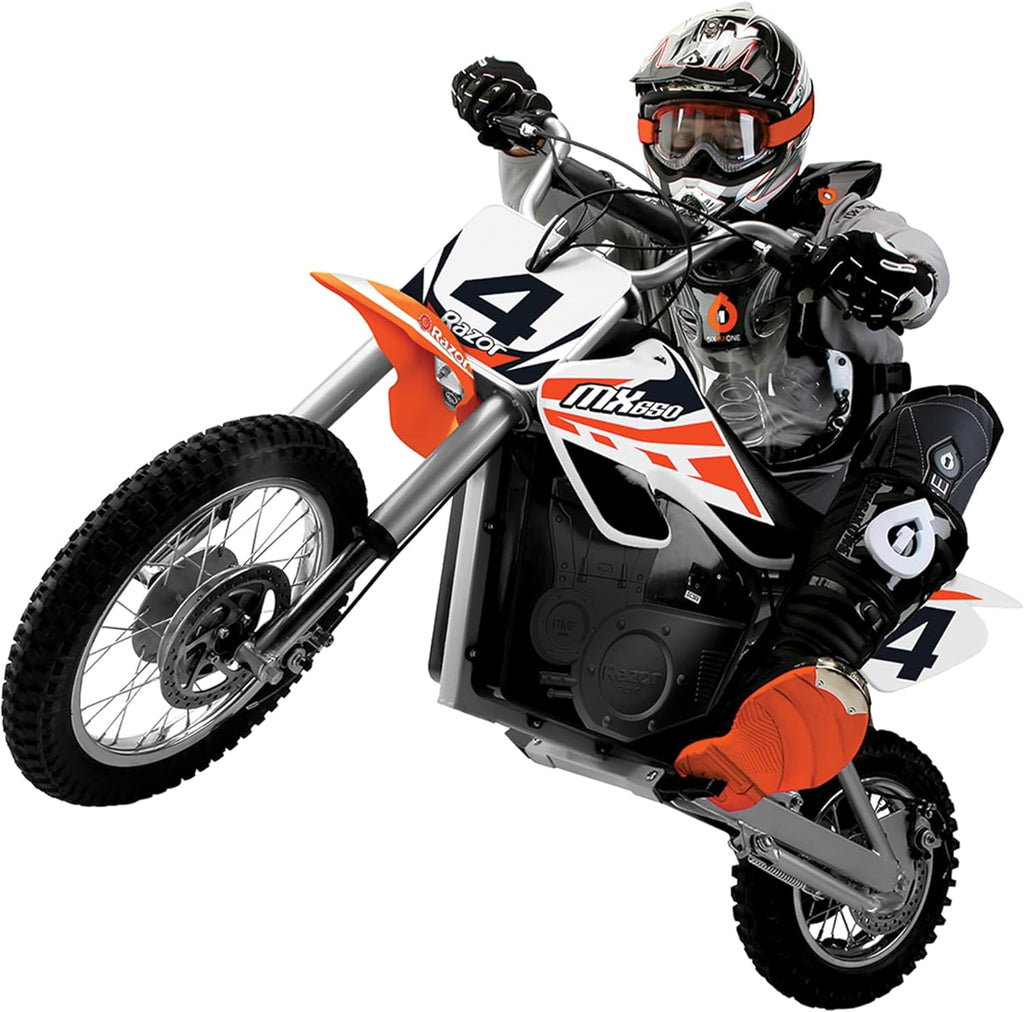 Razor MX650 Dirt Rocket Bike Electric Ride-On for Ages 16+, 220 lb Max Weight, Orange – 36V Battery, Up to 17 Mph, 40-Min Run Time, Twist-Grip Throttle, 16' Front and 14' Rear Pneumatic Tires