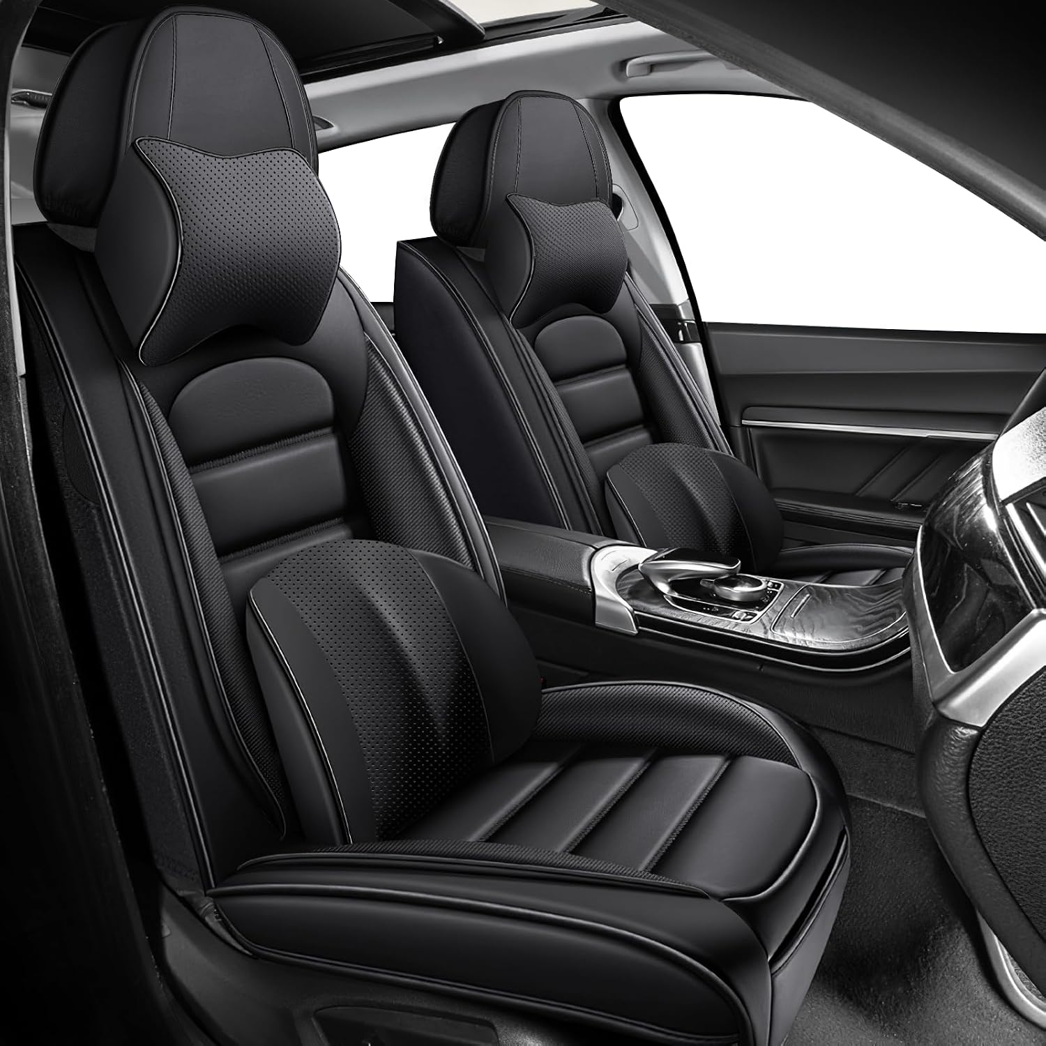 Car Seat Covers for Chevrolet Chevy Avalanche 2007-2013, Leather Auto Seat Cover Luxury Cushions Waterproof Seat Protectors (Black,Front Set with Pillow)