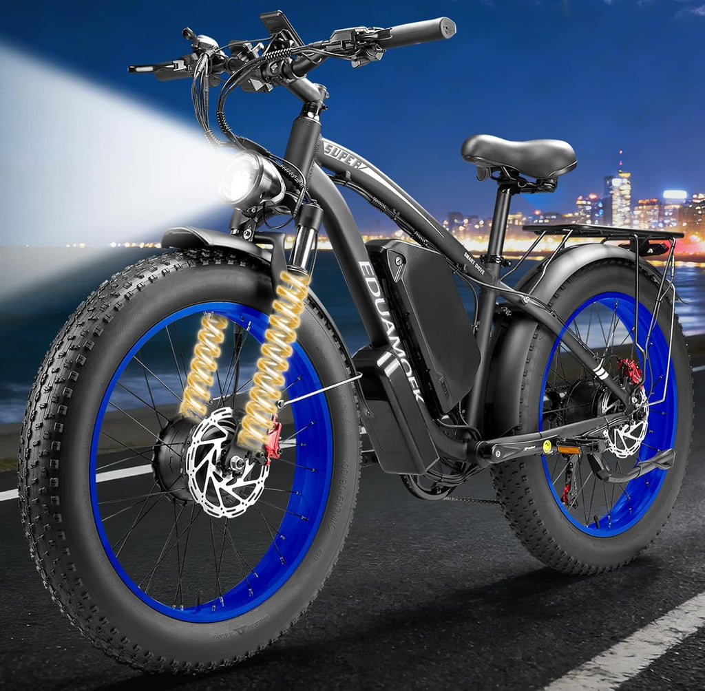 9000W-Peak 52V 34Ah 1768Wh Battery Dual-Motor-Ebike for Adults, 42-46MPH 105 Miles Range Fast-Ebike-Dual-Motor-Electric-Bike,24'*4.0' Men Fat-Tire-Electric-Bicycle Lockable Suspension