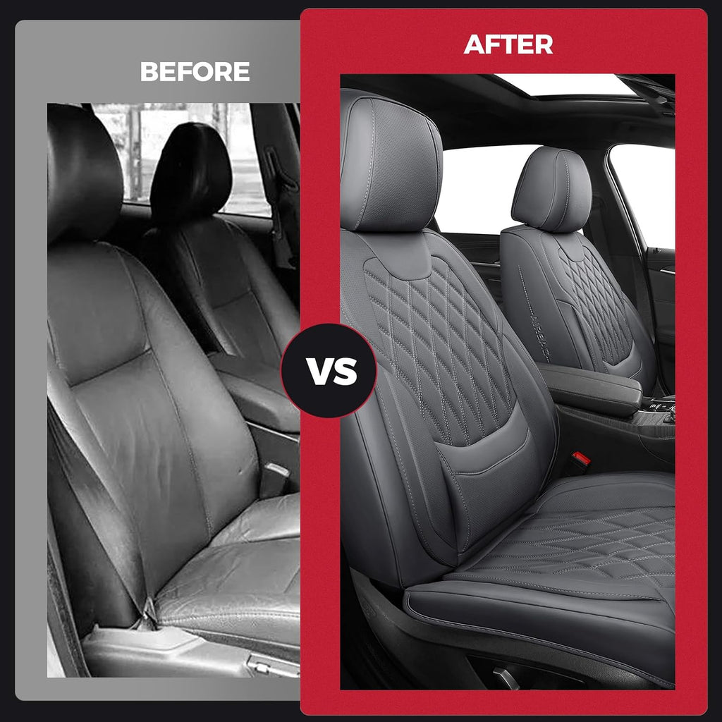 FREESOO Front Car Seat Covers - Luxury Breathable Waterproof Faux Leather Car Seat Cushion Protectors with Lumbar Support, Universal Fit for Most 5 Seats Vehicles, Sedans, Hatchbacks, and Trucks, Gray