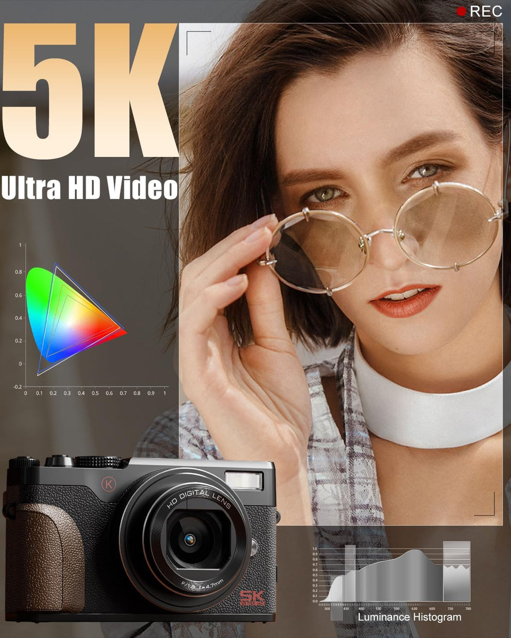 NBD 5K 64MP Digital Camera for Photography with 18X Zoom,2026 Upgraded Autofocus Vlogging Camera,Point and Shoot Digital Cameras with 2 Batteries,64GB TF Card,Flash, Anti-Shake(Black)