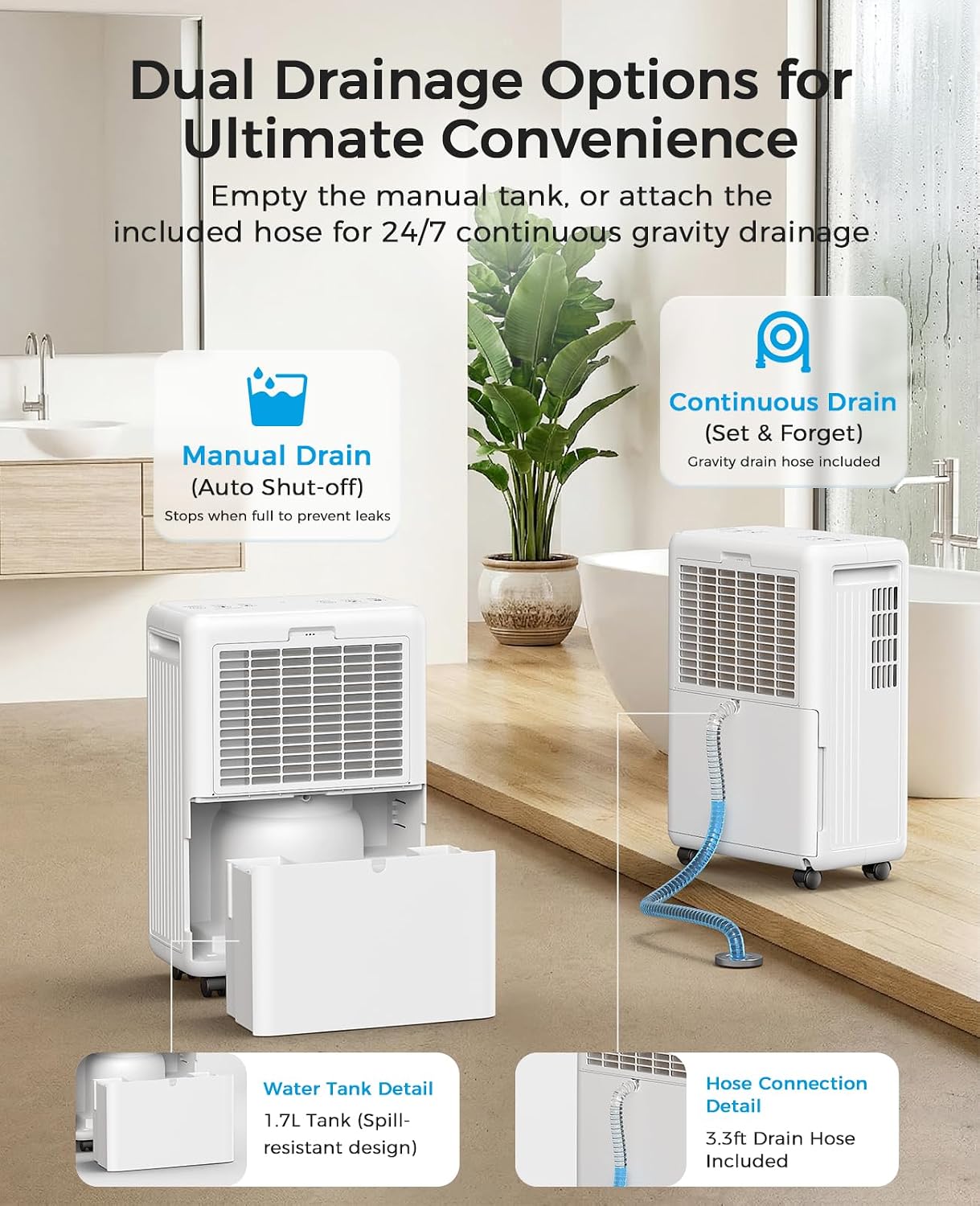 2000 Sq.ft Dehumidifier for Basement, Trazico 30 Pint Dehumidifiers for Home with Drain Hose, Quiet Operation, Intelligent Humidity Control, 3 Modes, 24H Timer, Auto Defrost, for Bathroom Bedroom RV