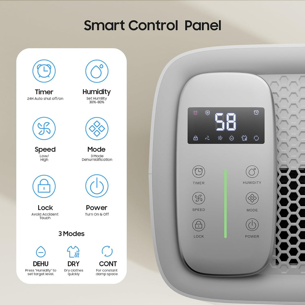 4500 Sq.Ft Dehumidifier for Basement with Drain Hose, ANDTE 52 Pints Smart Compressor Dehumidifiers for Home Large Room, Bathroom, Intelligent Humidity Control, Touch Control Panel, Auto Defrost