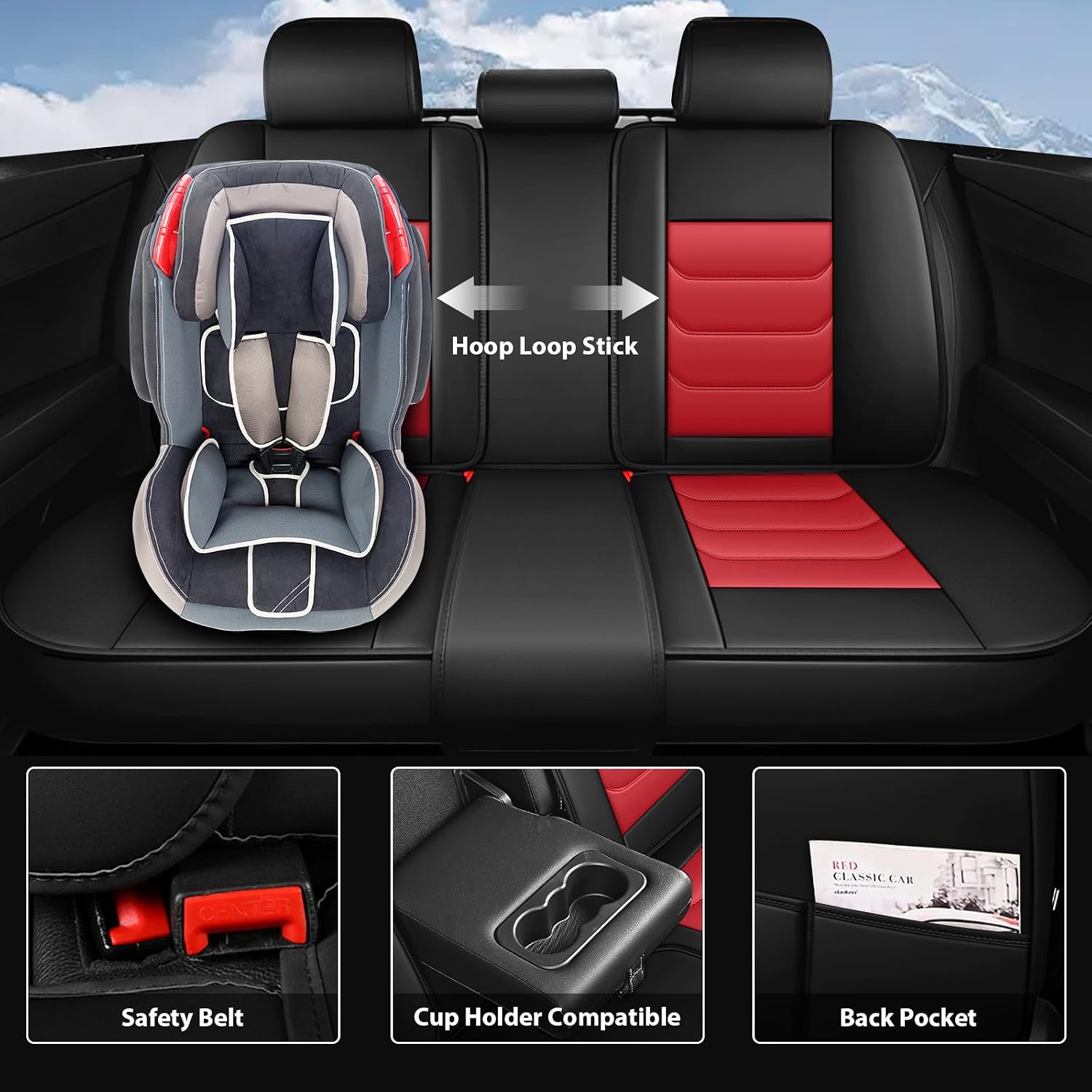 Fit for Jeep Gladiator 2020-2025 Custom Seat Covers, PU Leather Car Seat Covers, Full Coverage Protection, Thick Cushioning Seat Protectors(Standard Full Set/Black Red)