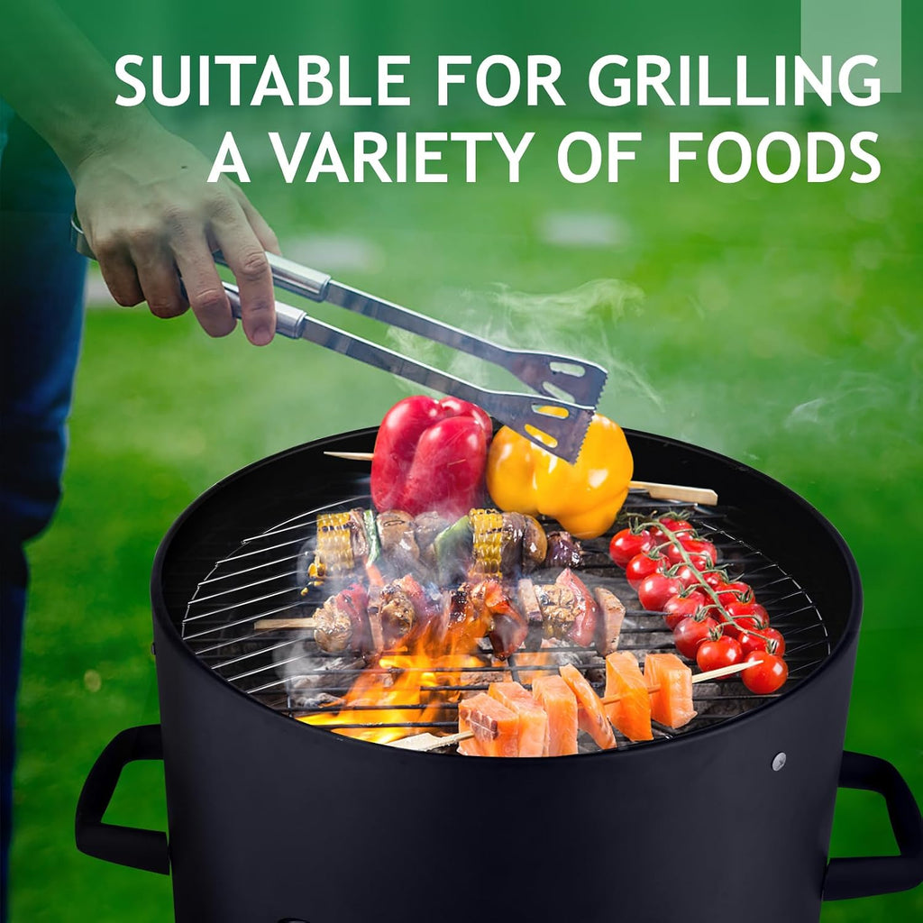 LEADZM 4-Tier 3-in-1 Vertical Charcoal Grill, BBQ Charcoal Smoker with Built-in Thermometer, Air Vent, and Access Doors, Perfect for Camping, Picnics, Backyard BBQs, and Tailgating Parties