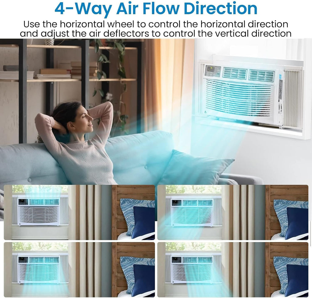 8000 BTU Window Air Conditioner Cools Up to 350 Sq. Ft., 3-In-1 WiFi Window AC Unit With Remote Control and Window Kit, Quiet Smart Room Air Conditioner for Home Office Dorms