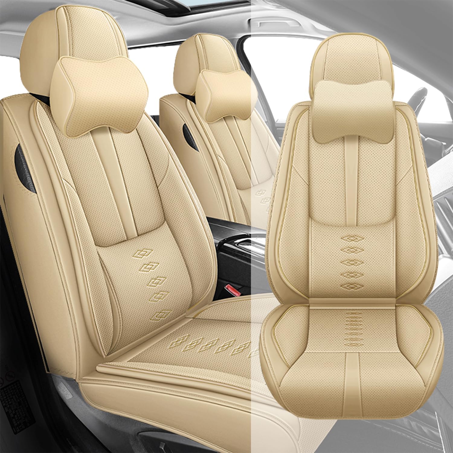 for Land Rover Discovery 1999-2024 2025 Leather Seat Covers,Waterproof Anti-Slip Car Seat Protectors,Soft Only Front Car Seat Cushions,Easy to Install Car Seat Covers(Beige,2 Seats Luxury)