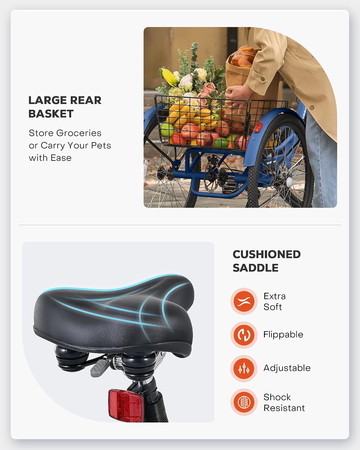 VIRIBUS Electric Tricycle for Adults, 24 26 inch Electric Trike with 468Wh Removable Battery, 250W/350W(Peak 500W) 3 Wheel Electric Bikes for Seniors, Motorized Adult Tricycles Women Men 330 lb.