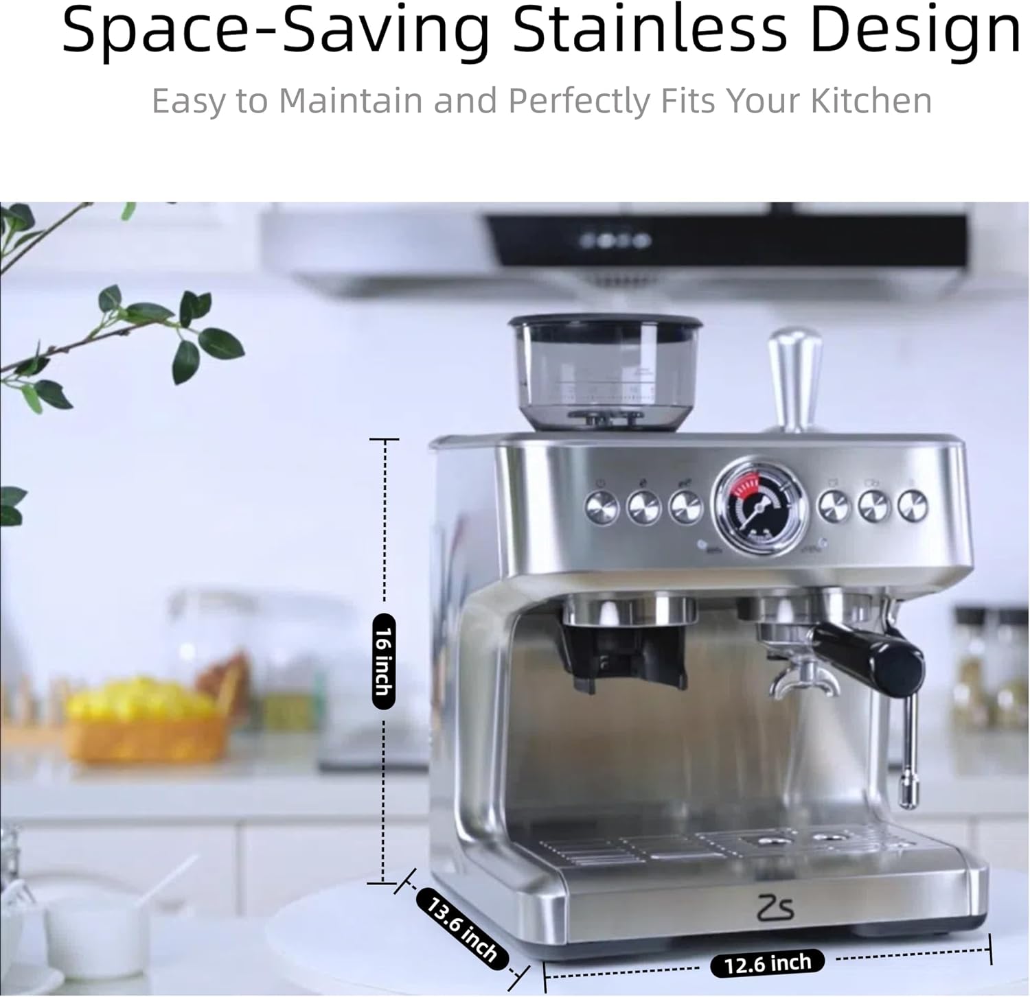 20 Bar Espresso Machine with Grinder & Milk Frother Steam Wand, 96 oz Removable Water Tank, Expresso Coffee Machines Commercial Espresso Maker for Home or Café, latte, Cappuccino - Stainless Steel