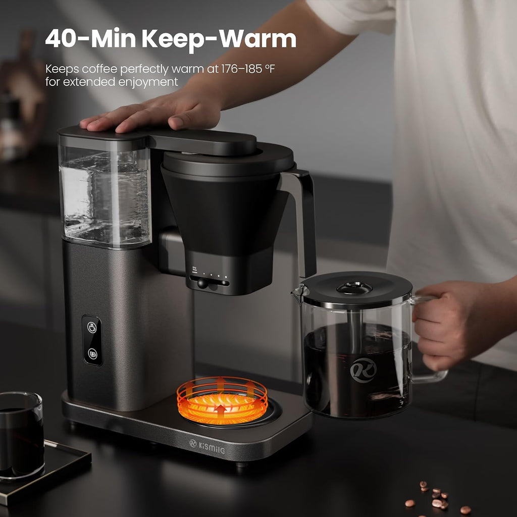 Kismile SCA-Certified 8 Cup Drip Coffee Maker, Pour Over Coffee Machine with 3s Instant Heat 197–205℉, Adjustable Flow Control, Removable Water Tank, Deep Cold Brew & 40 Min Keep Warm (Light Grey)