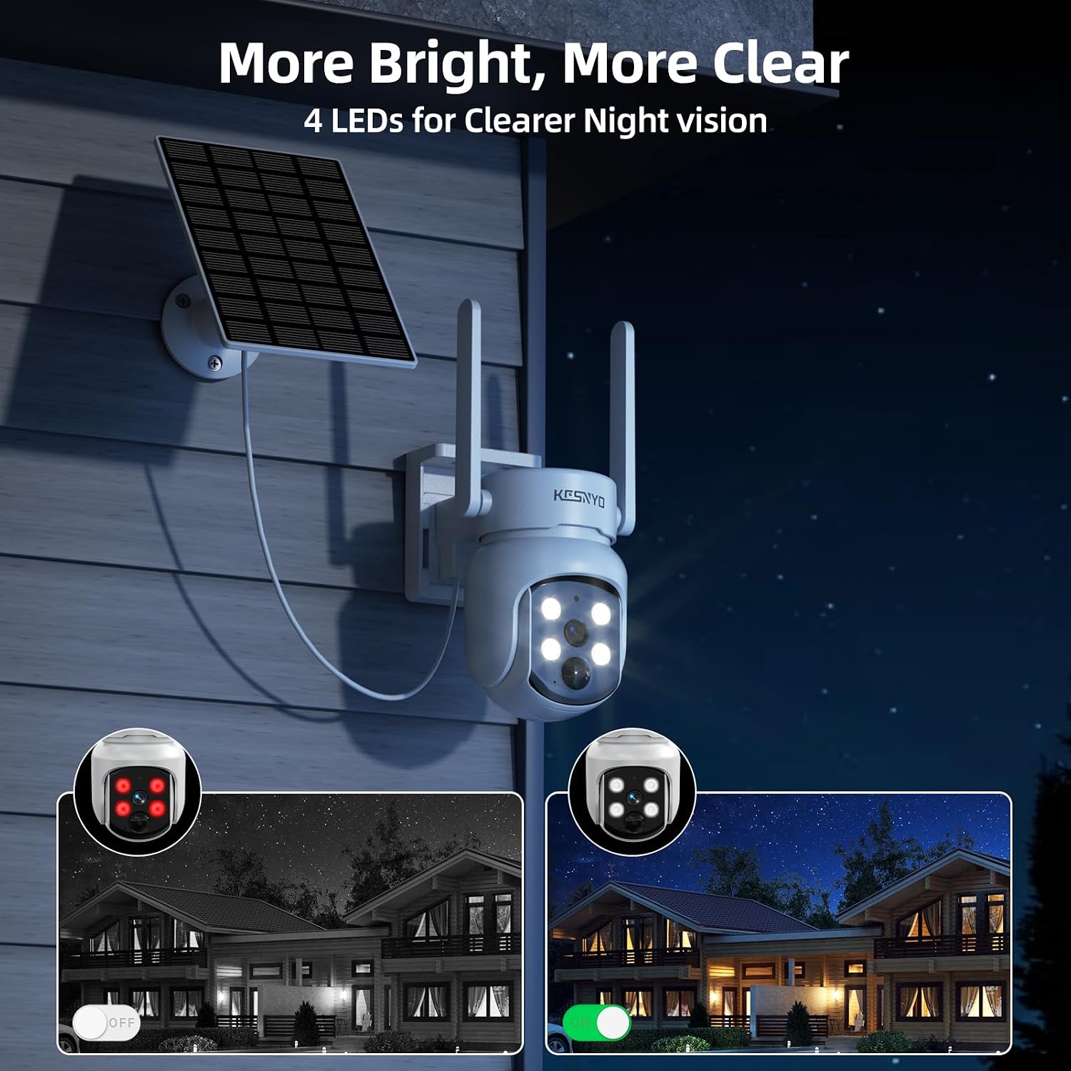 Solar Security Cameras Wireless Outdoor, 4MP Solar Powered Home Security Cameras System, 4 Cam kit, Color Night Vision, 360° PTZ, 500G HDD Local Recording, No Monthly Fees