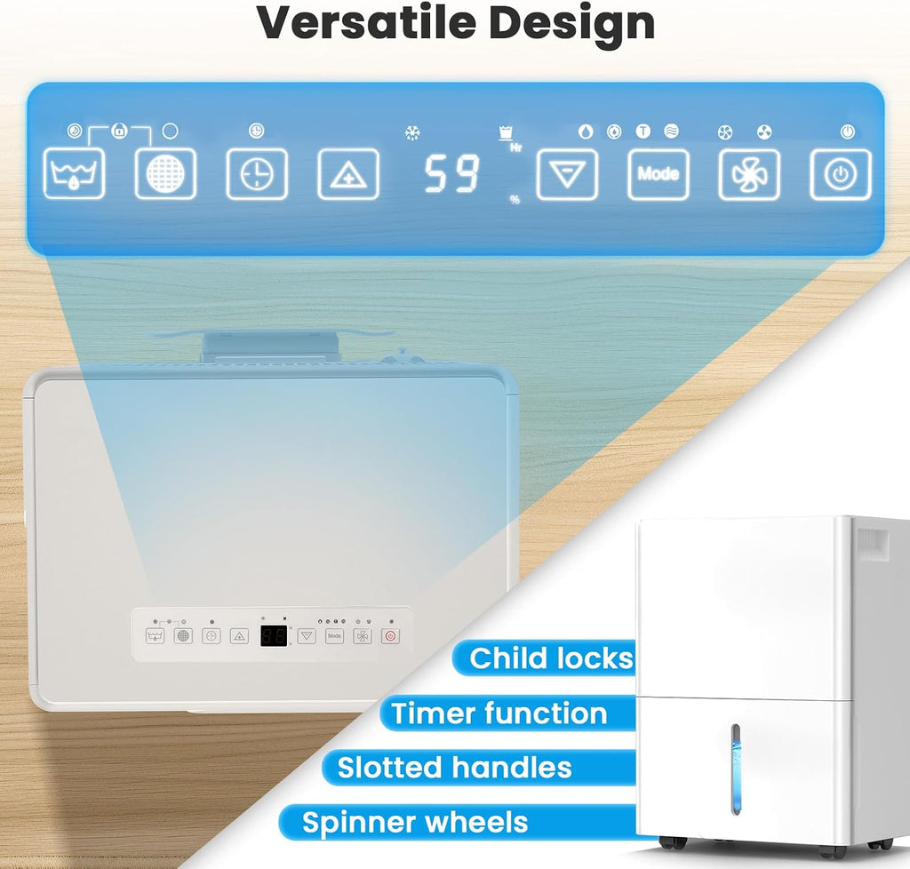 Electactic Max 50 Pint Dehumidifier for Home,2,300 Sq.Ft with Auto Shut Off, 4.8L(1.2 Gal) Water Tank, 30-80% Humidity Control, 115V/60Hz, Ideal for Basement Bedroom Bathroom