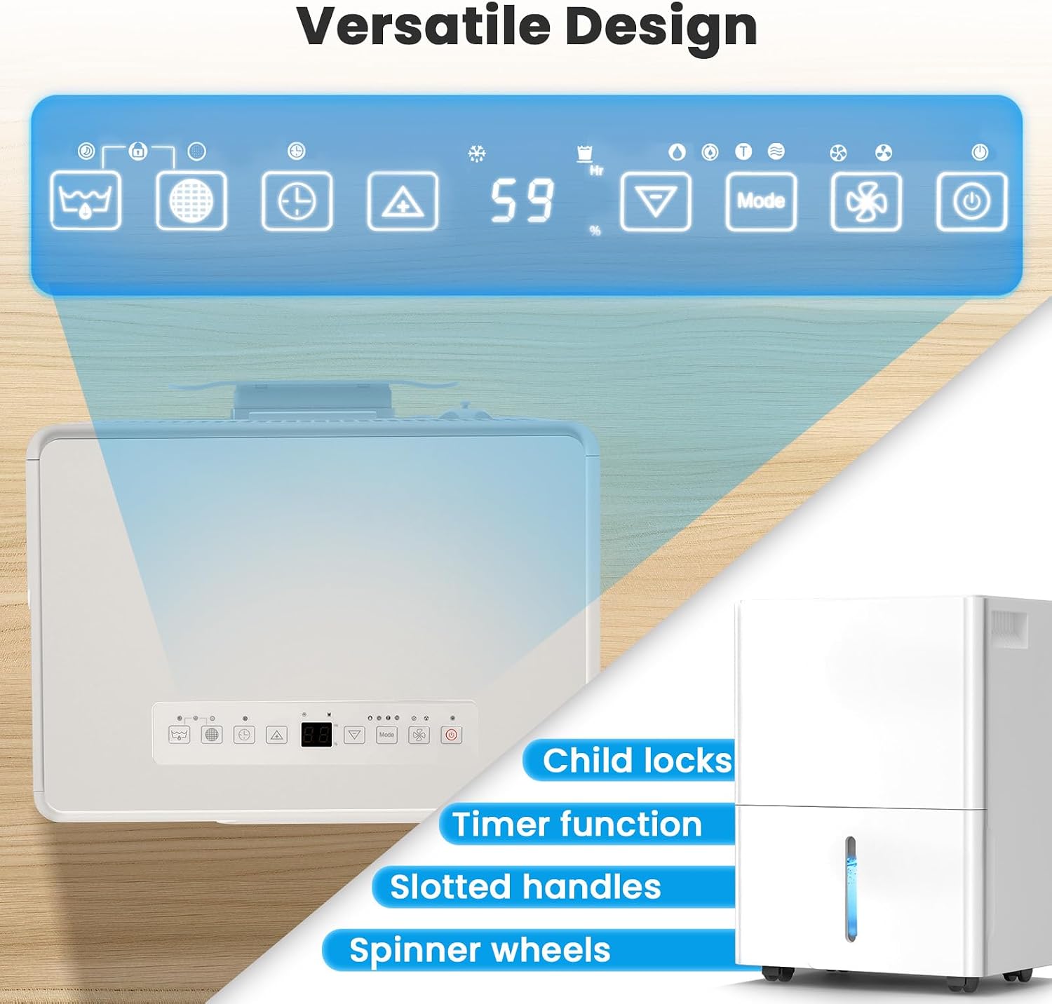 Electactic Max 50 Pint Dehumidifier for Home,2,300 Sq.Ft with Auto Shut Off, 4.8L(1.2 Gal) Water Tank, 30-80% Humidity Control, 115V/60Hz, Ideal for Basement Bedroom Bathroom