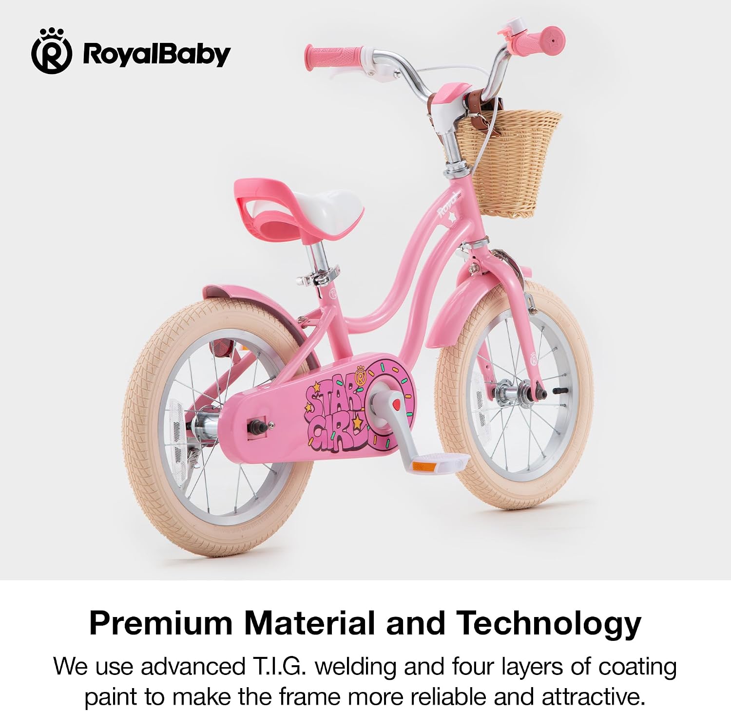 RoyalBaby Girls Bike, Stargirl EZ Kids Bike Balance and Pedal Bicycle with Basket and Dual Handbrake, 12 14 16 18 Inch Toddlers to Big Kids 3-8 Years, Multiple Colors