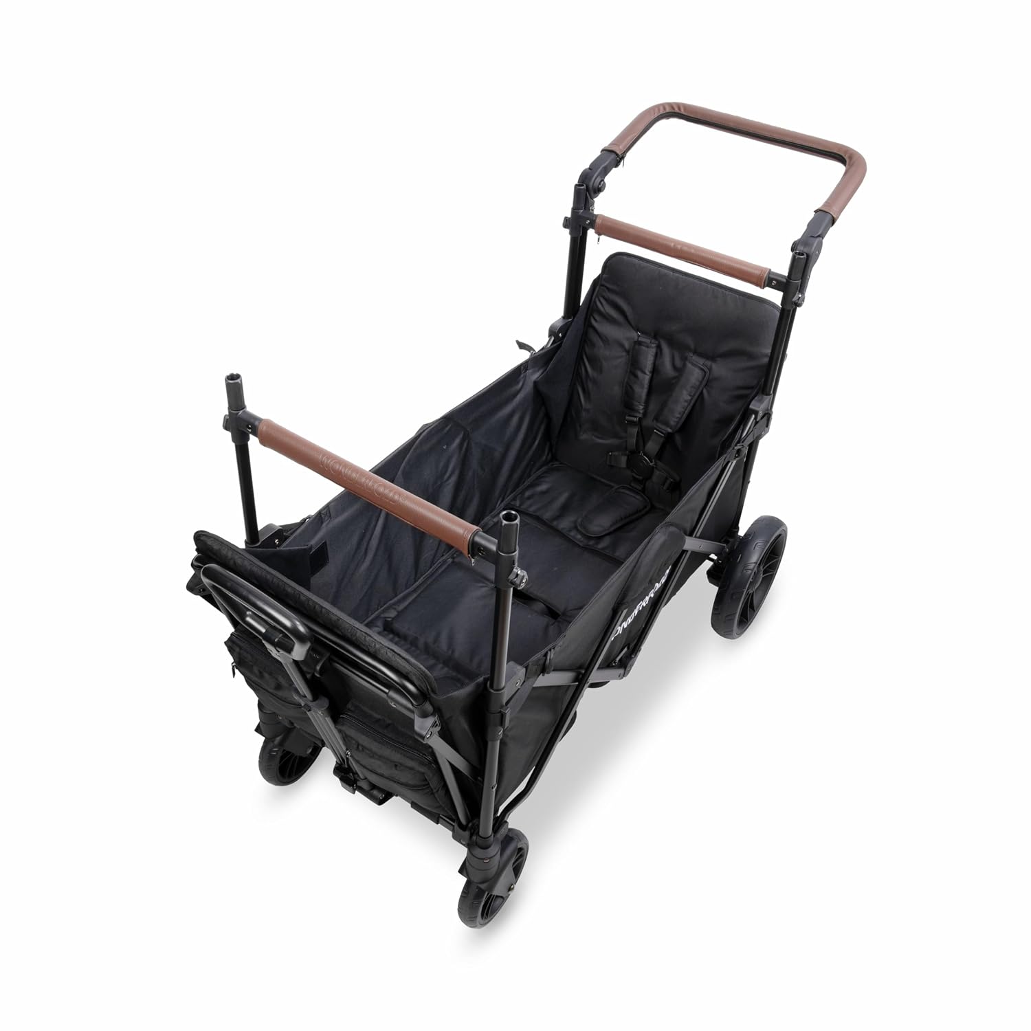 WONDERFOLD X2R Rev Stroller Wagon (2 Seater) - Collapsible Stroller Wagon with 5-Point Seatbelt Harnesses, Reclining Seats & Footwells, Black