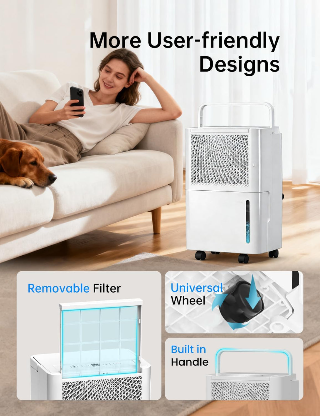 HUMSURE 2500 Sq. Ft 30 Pints Dehumidifier Equipped With Drainage Hose, Automatic Defrosting, for Basement, Home, Bathroom, Bedroom,24-Hour Timer Function