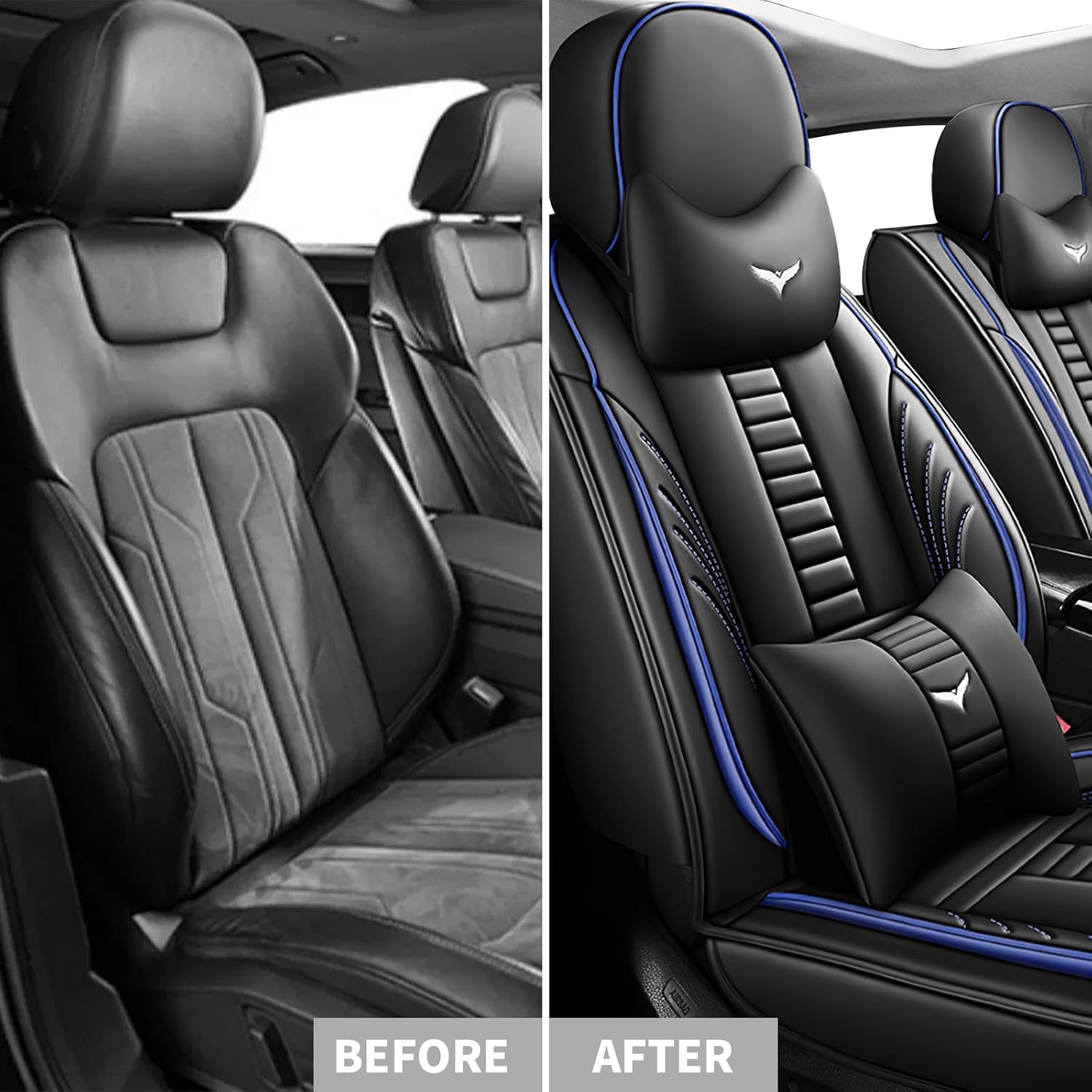 2 Car Seat Covers for Honda Pilot 2000-2025, Waterproof Seat Cover, Heavy Duty Scratch Proof Car Seat Protector, Nonslip Durable Seat Covers, Car Seat Cushion with Pillows(Luxury,Blue,Black)