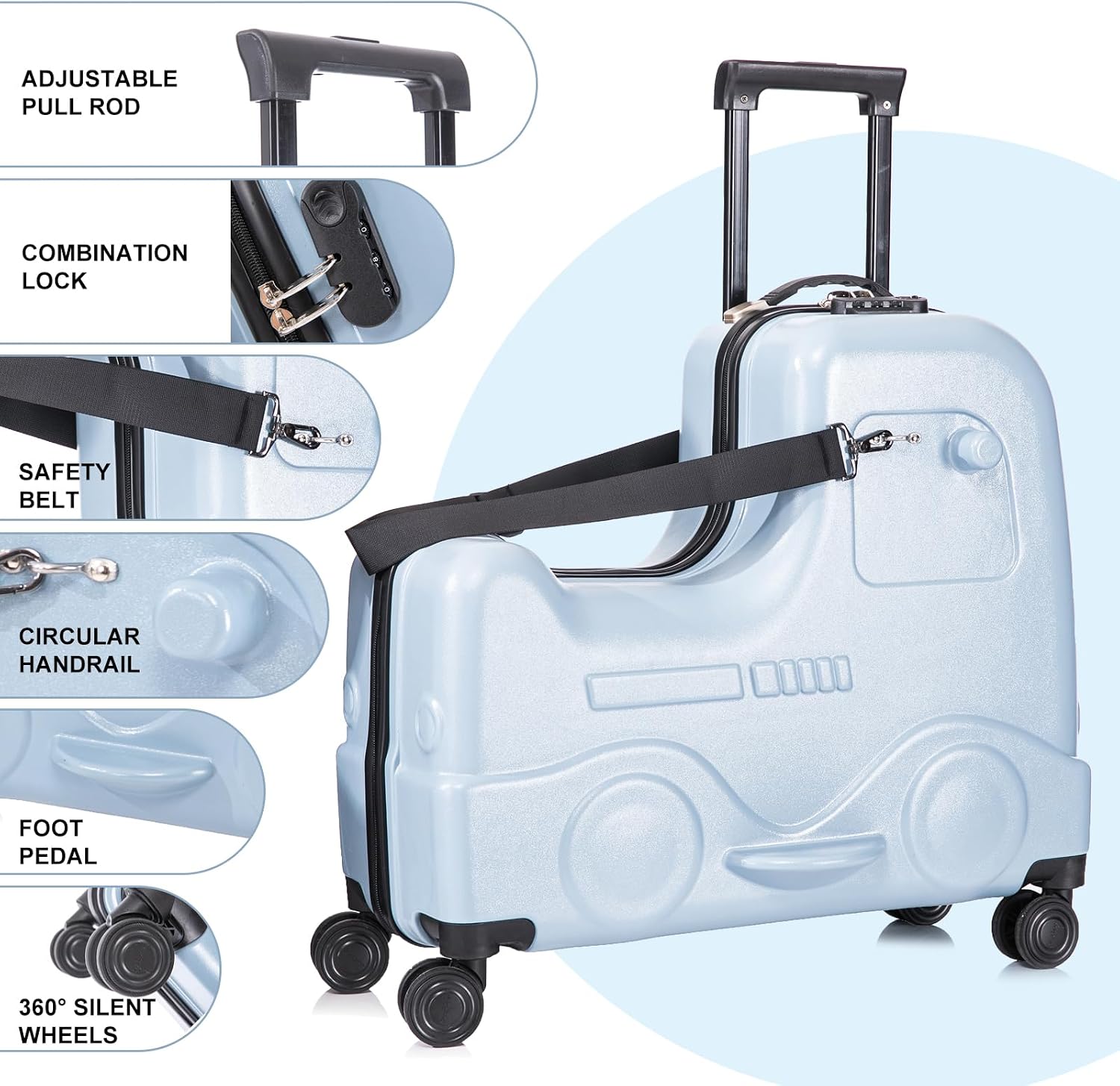 Apelila Checked Luggage for Kids - 24 Inch Ride On Horse Suitcase, Airplane Travel Trunk with Wheels, Pull Along Carry On Storage for Boys & Girls, Ideal for 3-5 Day Trips, Check-In Only