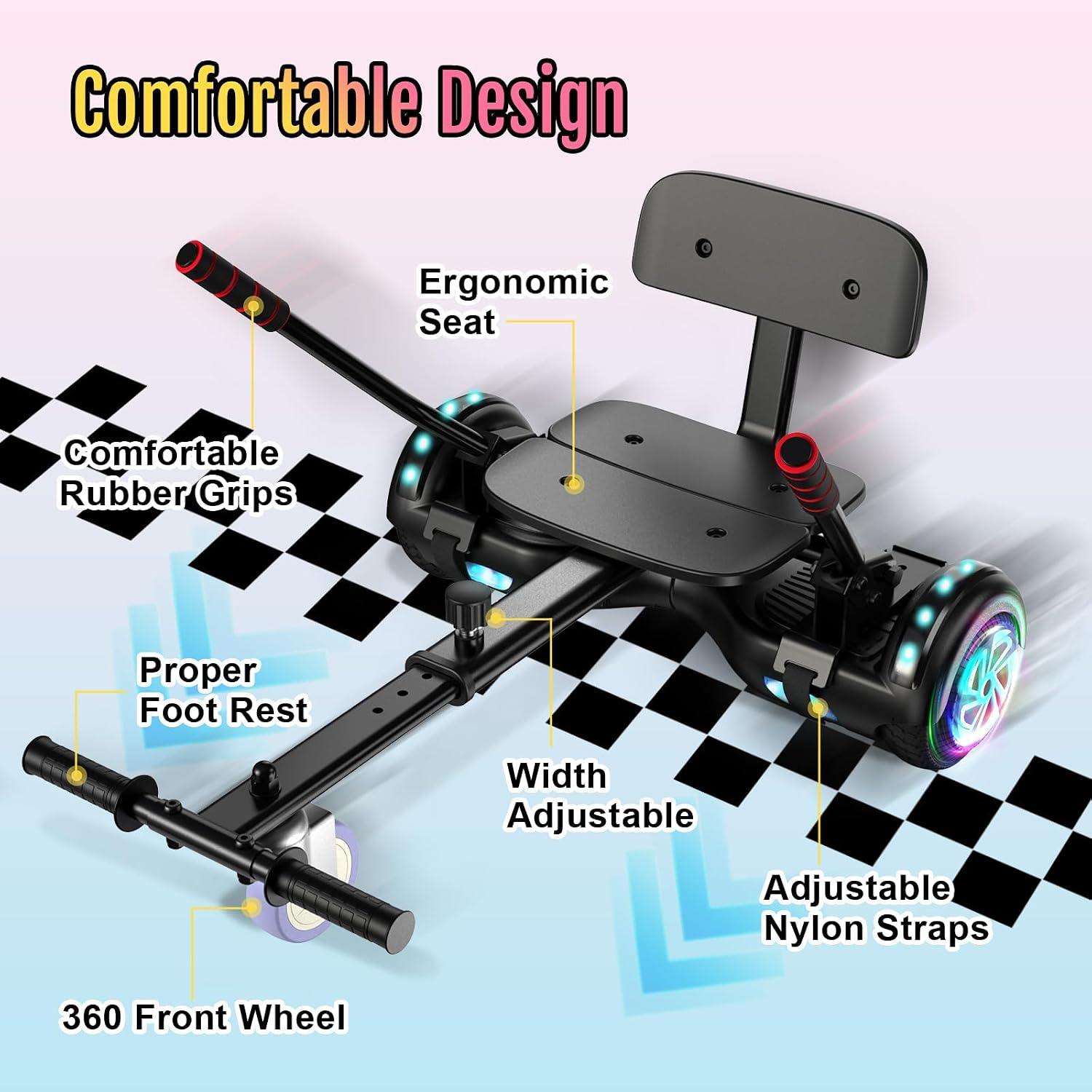 Scooter Seat Attachment, Scooter with Go Kart for Kids Boys Girls Adults, LED Lights, Bluetooth(Include Go-Kart)