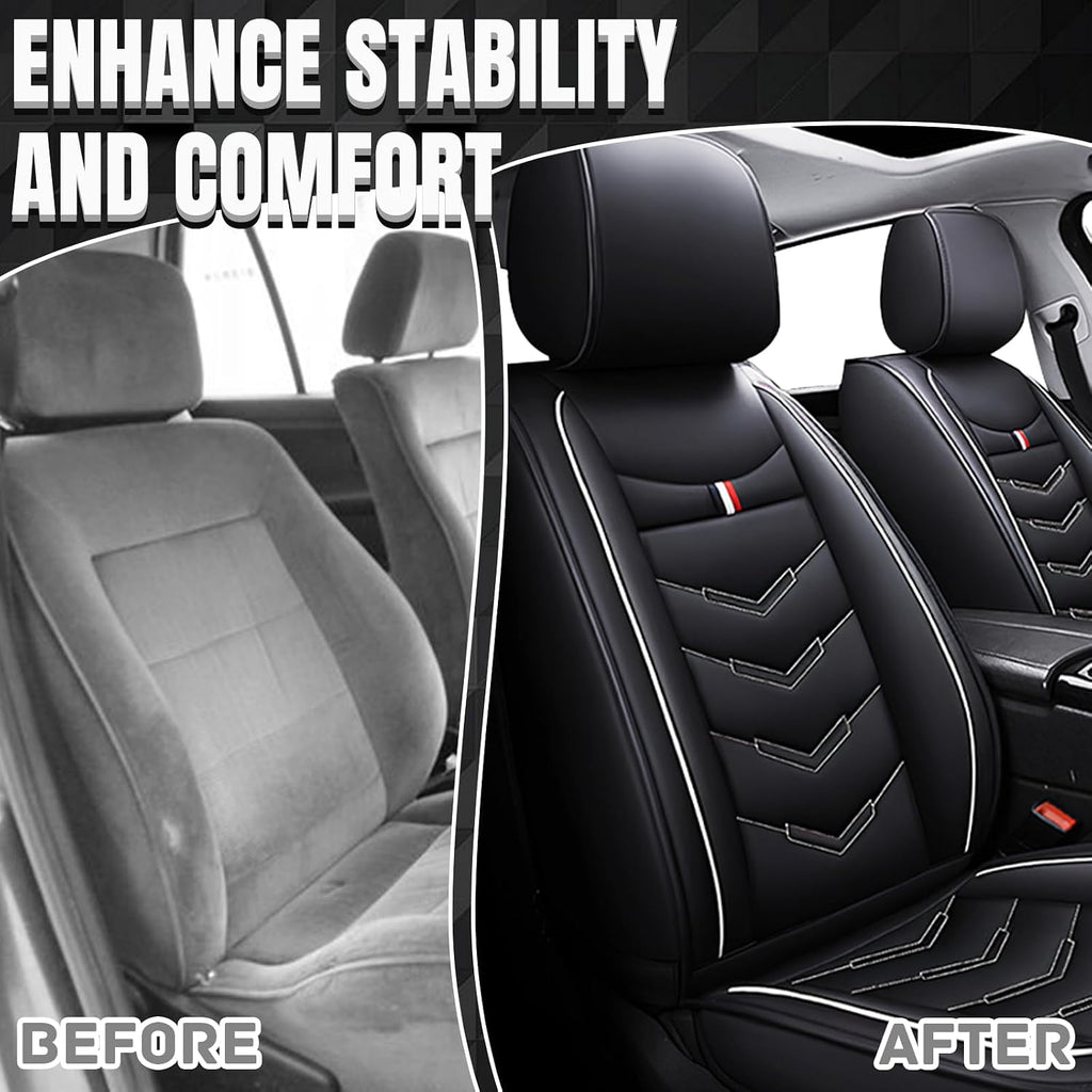 Car Seat Covers Fit for Chevy Traverse 2009-2025, Leather Seat Covers for Car, Waterproof Non-Slip Durable Car Seat Protector(2 Seats,Black White)