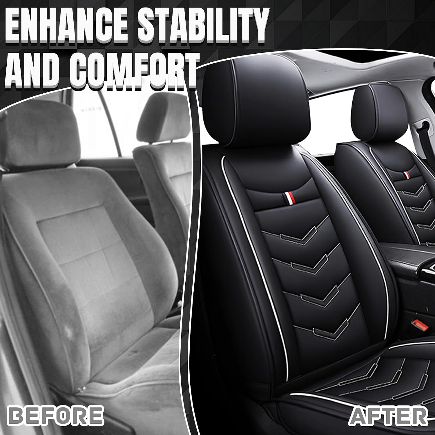 Car Seat Covers Fit for Chevy Traverse 2009-2025, Leather Seat Covers for Car, Waterproof Non-Slip Durable Car Seat Protector(2 Seats,Black White)