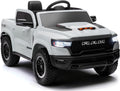 ENYOPRO 12V Licensed Ram 1500 RHO Ride on Toys for Kids, Toddlers Ride on Car w/Remote Control, Kids Electric Car w/4-Wheel Suspension, Soft Start, LED Lights, BT/USB/AUX, Truck Bed Storage, White