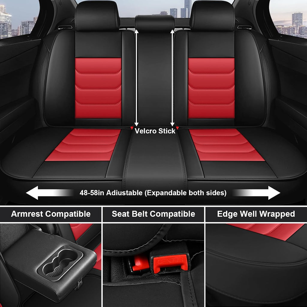 DHAEY Car Seat Covers for Buick Encore GX 2020-2026, Family Seat Covers, Nappa Leather, Wear-Resistant, Anti-Slip, Waterproof, 5PCS Full Set, Black Red