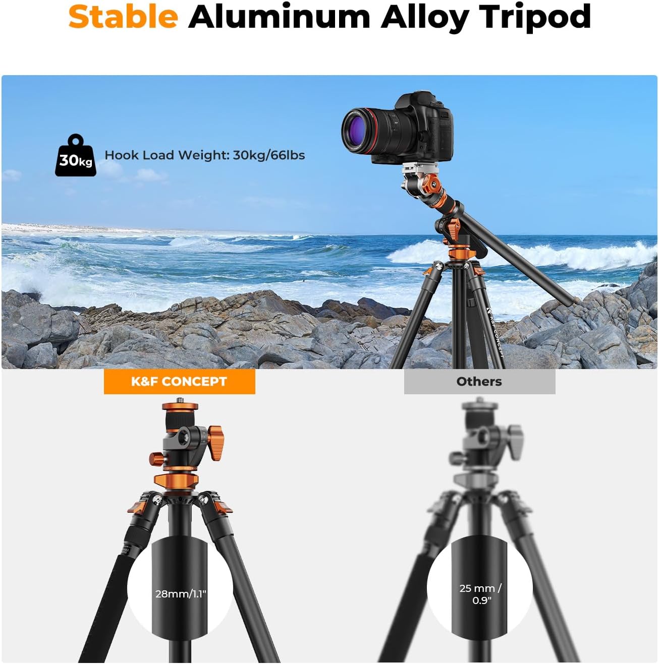 K&F CONCEPT 90''/230cm Overhead Camera Tripod, Horizontal Shooting Video Tripods with Fluid Head Heavy Duty, Detachable Monopod, for Indoor and Outdoor Use T254A7+FH-03