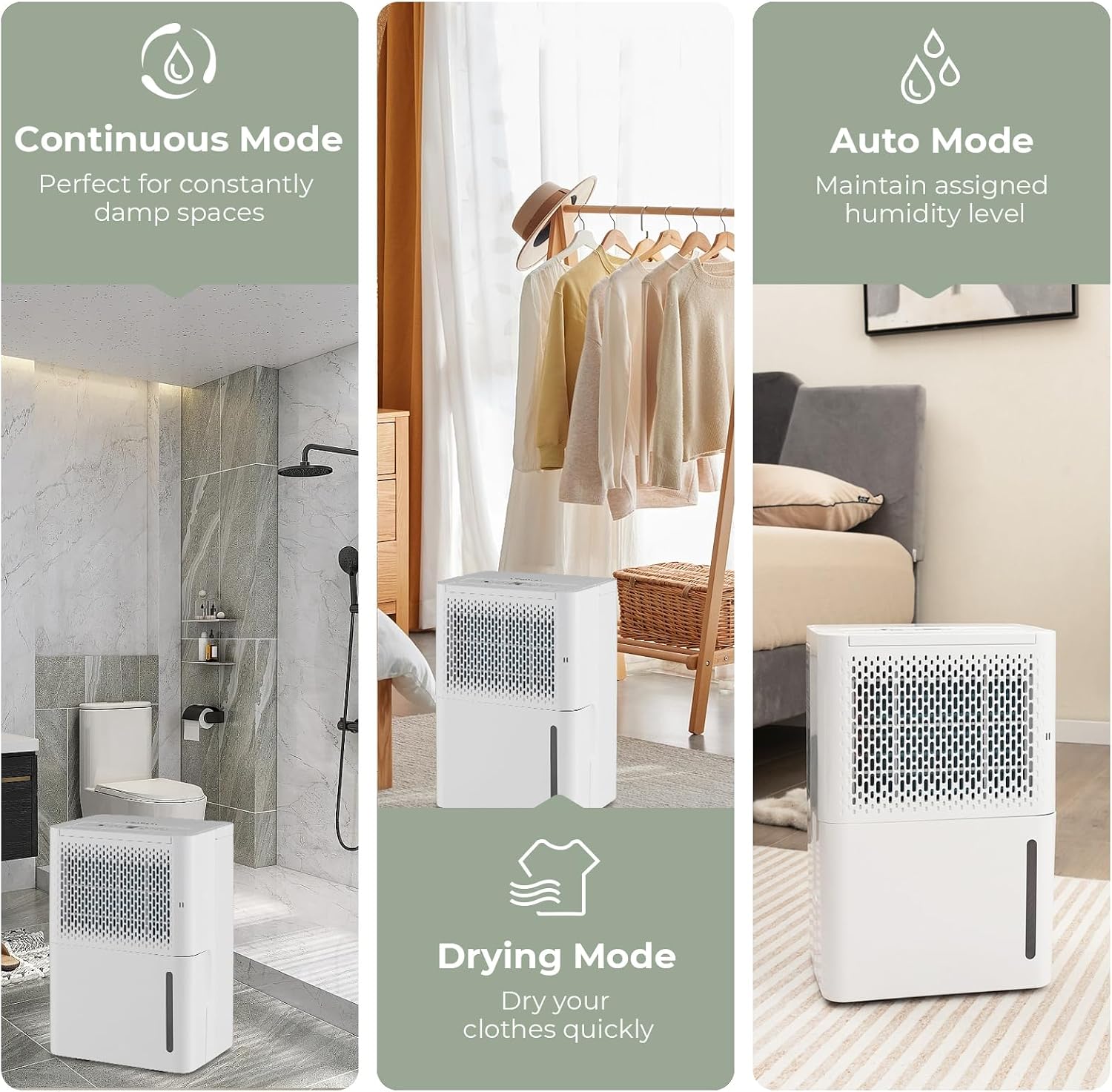 COSTWAY 2000 Sq. Ft Dehumidifier for Basement, 32 Pint Quiet & Energy Efficient Dehumidifier with Continuous/Drying/Auto Mode, 24H Timer, Drain Hose & Portable Handle for Bathroom Bedroom