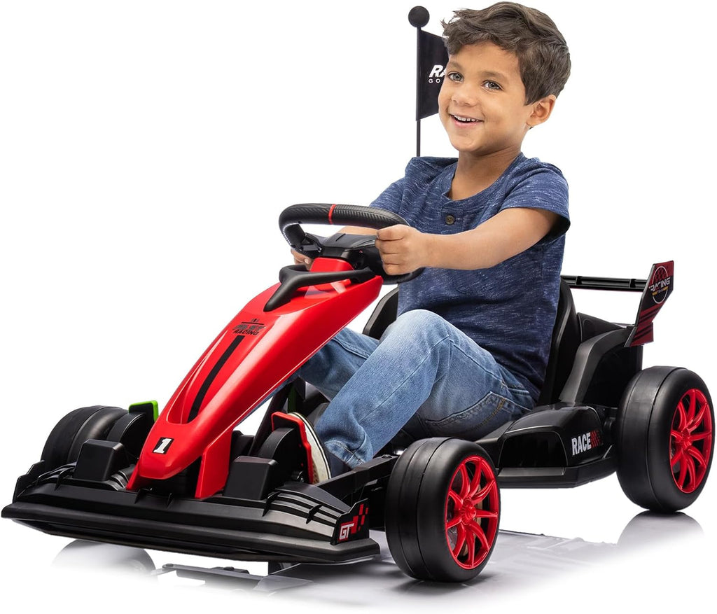 GarveeLife 24V Kids Ride on Go Kart, 7.5 mph Variable High Speed Drifting Car, 7ah Battery 200W*2 Motors,Adjustable Legroom for Kids Grows, Max Load 135 LBS, Power Display Racing Toy for 6+,Red