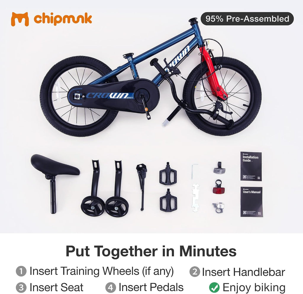 Chipmunk Kids Bike 12 14 16 18 Inch Bicycle with Training Wheels Beginners Boys Girls Ages 3-10 Years Multiple Colors