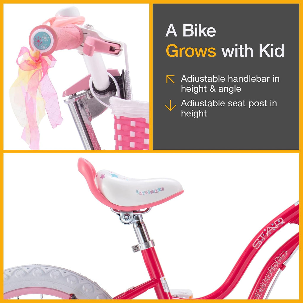 RoyalBaby Girls Bike with Training Wheels, Stargirl Kids Bicycle 14 Inch Toddlers to Big Kids 3-5 Years, Star Pink
