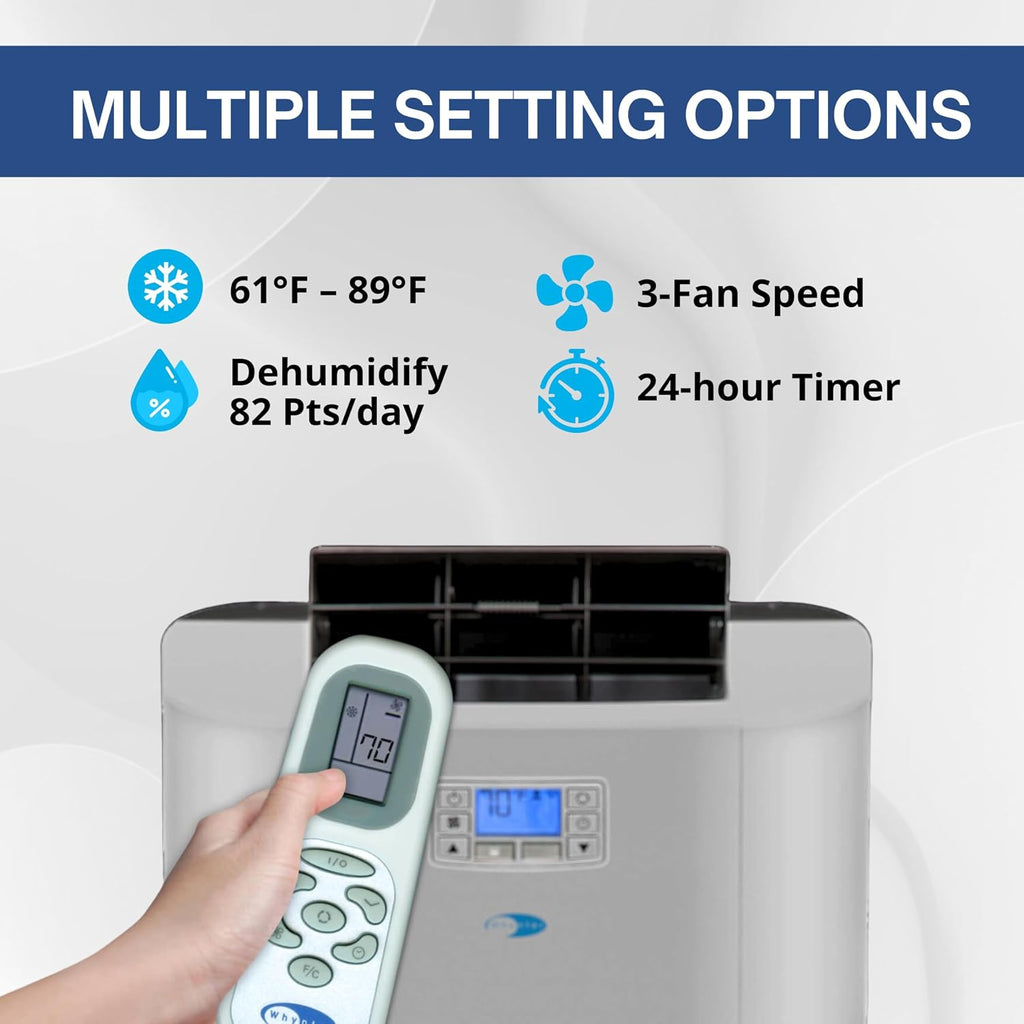 Whynter Portable Air Conditioner 12,000 BTU with Dual Hose Dehumidifier & Cooling Fan for 400 Sq Ft Rooms, Includes AC Unit Window Kit Elite ARC-122DS (7,000 SACC), Silver