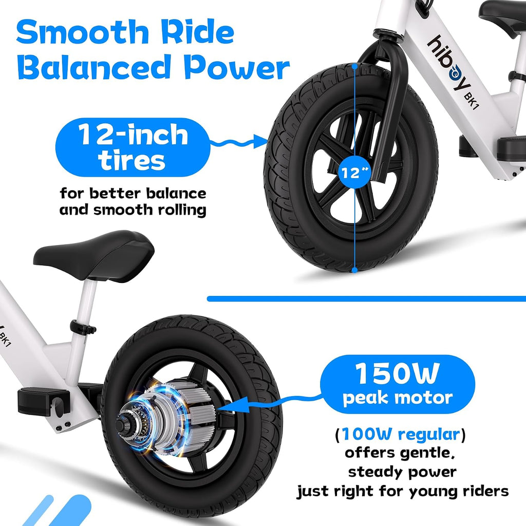 Hiboy Electric Balance Bike for Kids, 12-Inch Tires, 5.6/9 mph, Adjustable Seat, Up to 4.9 Miles, Electric Bike for Kids Ages 3–5