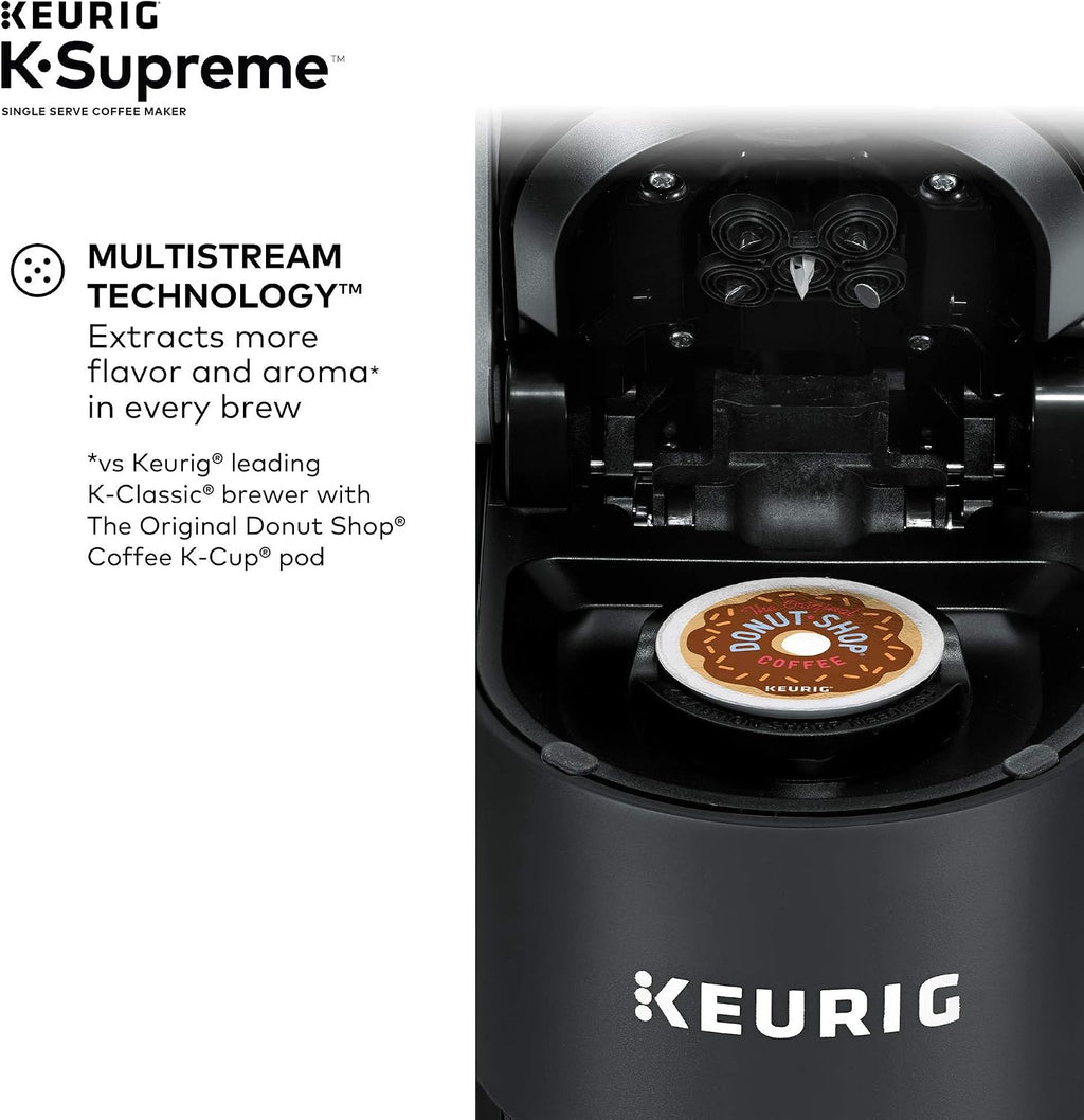Keurig® K-Supreme Single Serve K-Cup Pod Coffee Maker, MultiStream Technology, Black & Travel Mug Fits K-Cup Pod Coffee Maker, 1 Count (Pack of 1), Stainless Steel