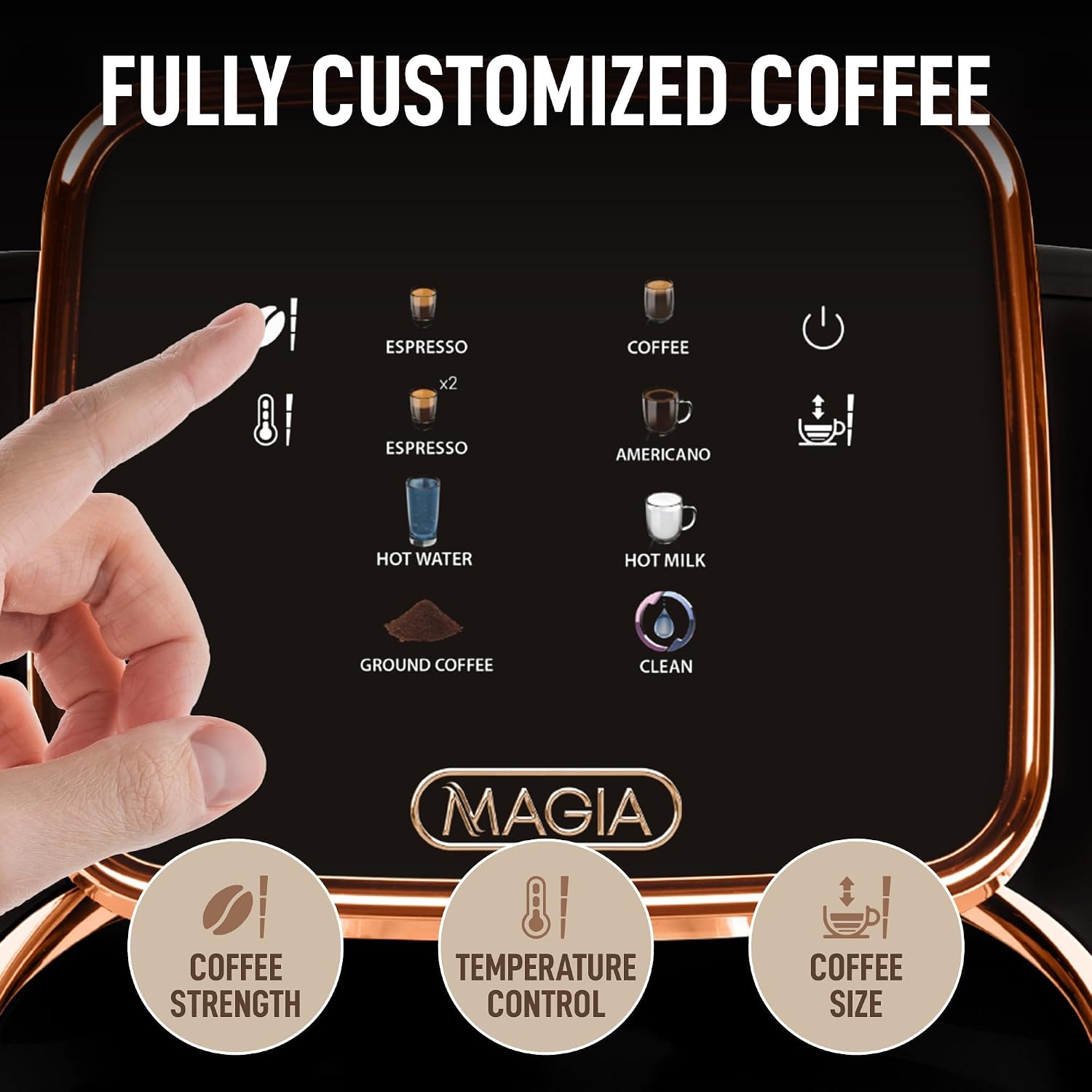 Zulay Kitchen Magia Automatic Espresso Machine – Clasica, Black Copper – Super Automatic Coffee Maker with Built-in Grinder, Steam Wand, Self-Cleaning, Touch Panel, for Bean & Ground Coffee