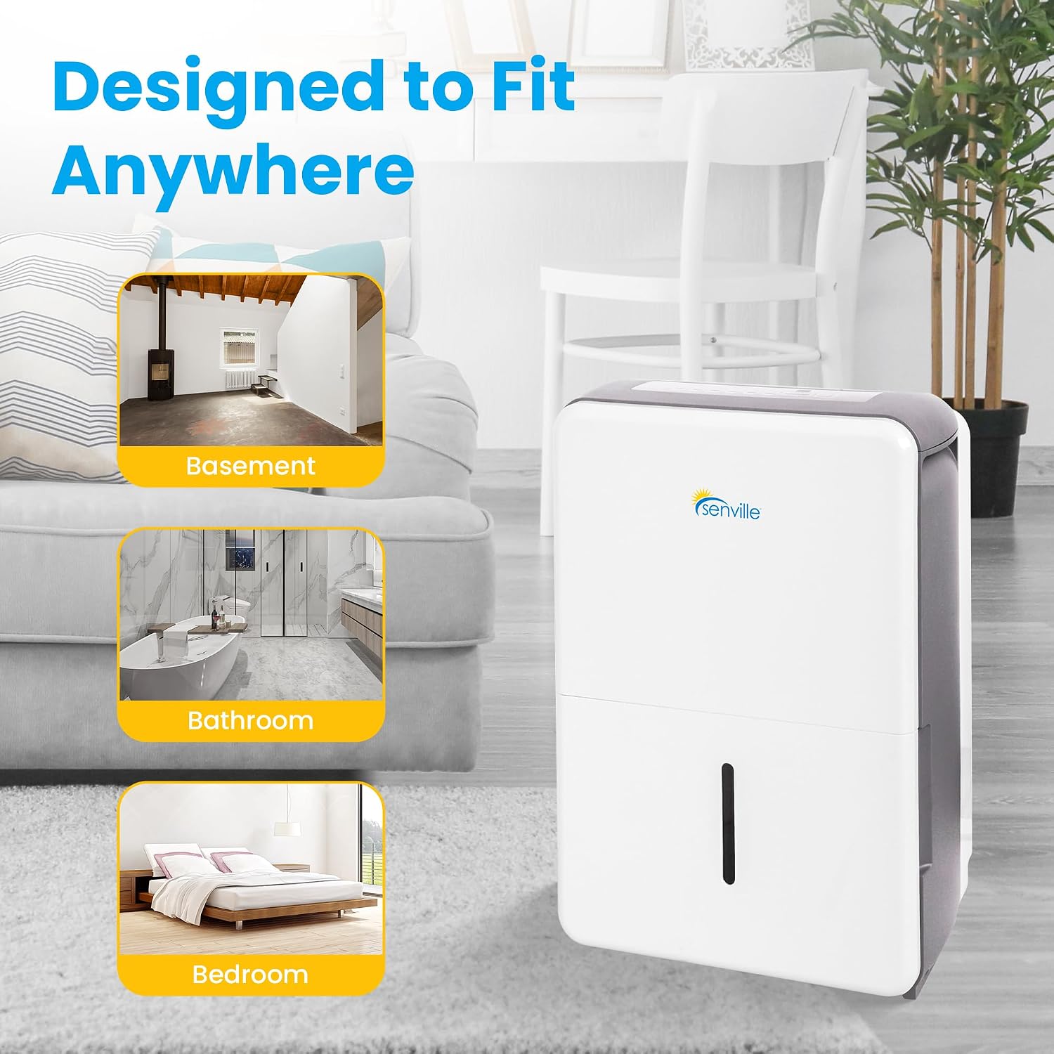 Senville 35 Pint Dehumidifier (Previously 50 Pint), Energy Star Certified, Washable Filter, Ideal for Basements, Medium & Large Sized Rooms, Up to 3,000 Sq. Ft., White